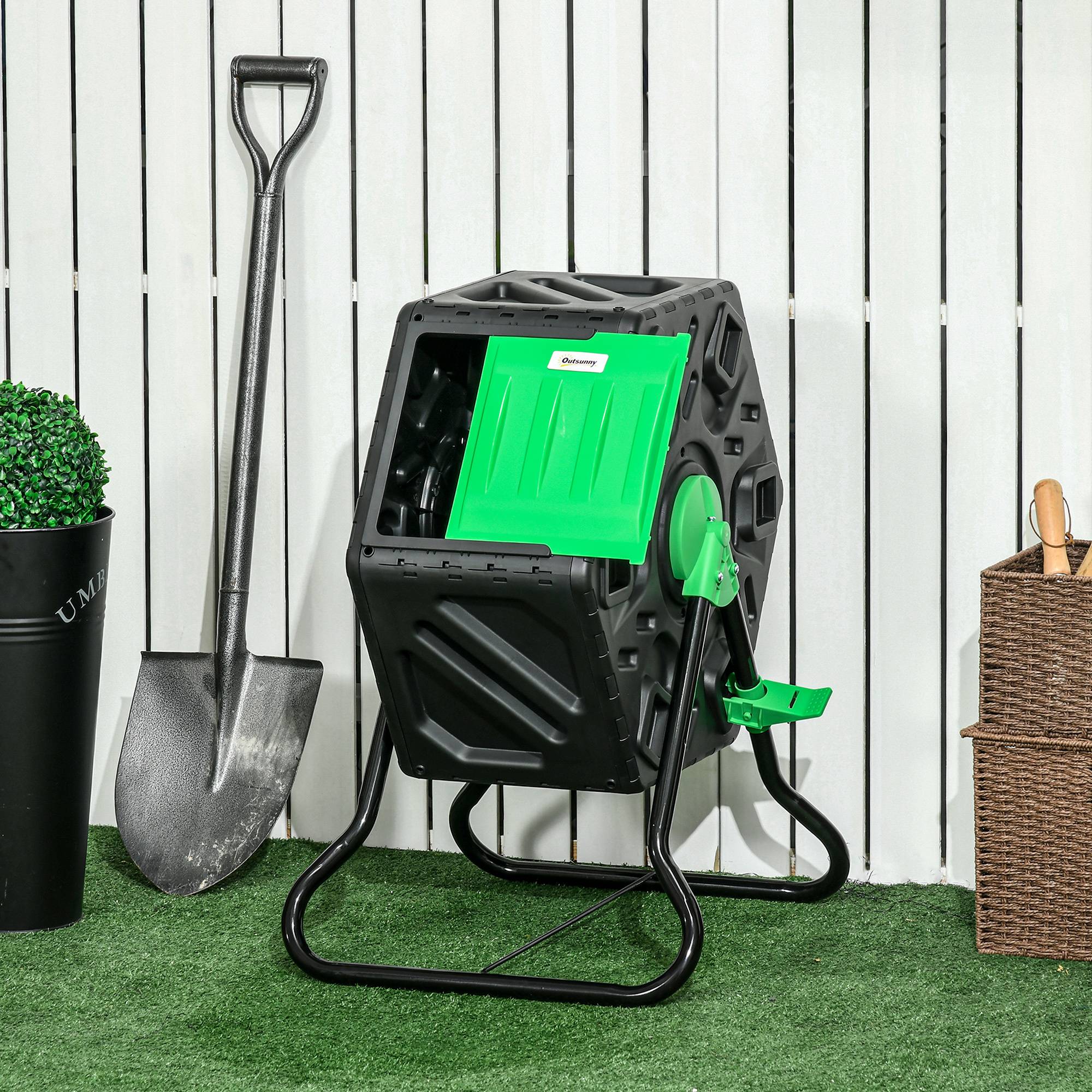 ComfortXL - Composteur rotatif acier et plastique 65 L vert et noir pour jardin avec 24 aérations et mélange 360° - Image 1