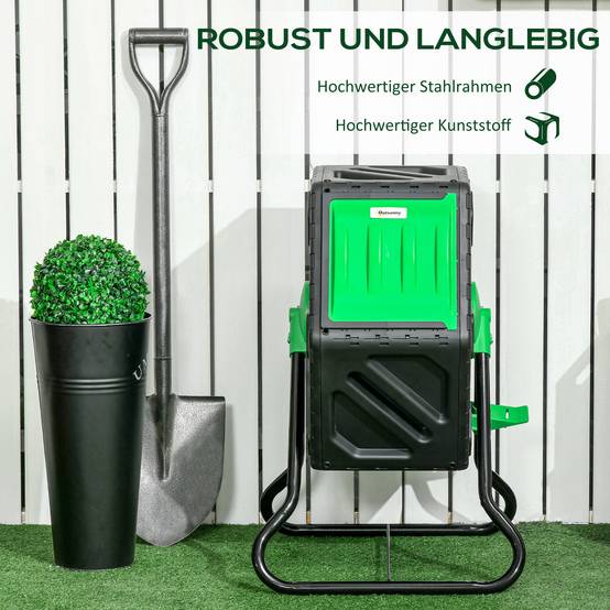 ComfortXL - Composteur rotatif acier et plastique 65 L vert et noir pour jardin avec 24 aérations et mélange 360° - Image 7