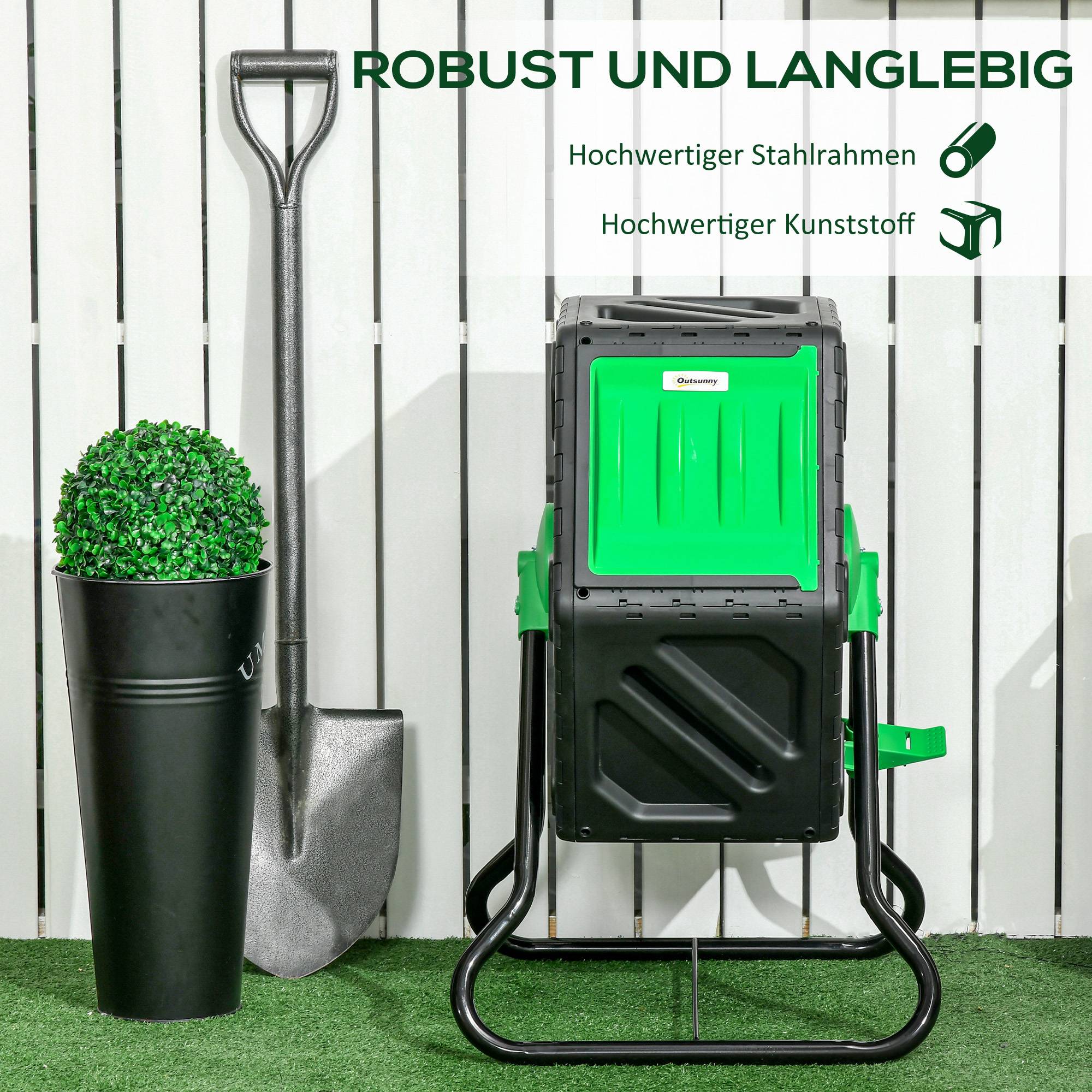 ComfortXL - Composteur rotatif acier et plastique 65 L vert et noir pour jardin avec 24 aérations et mélange 360° - Image 7