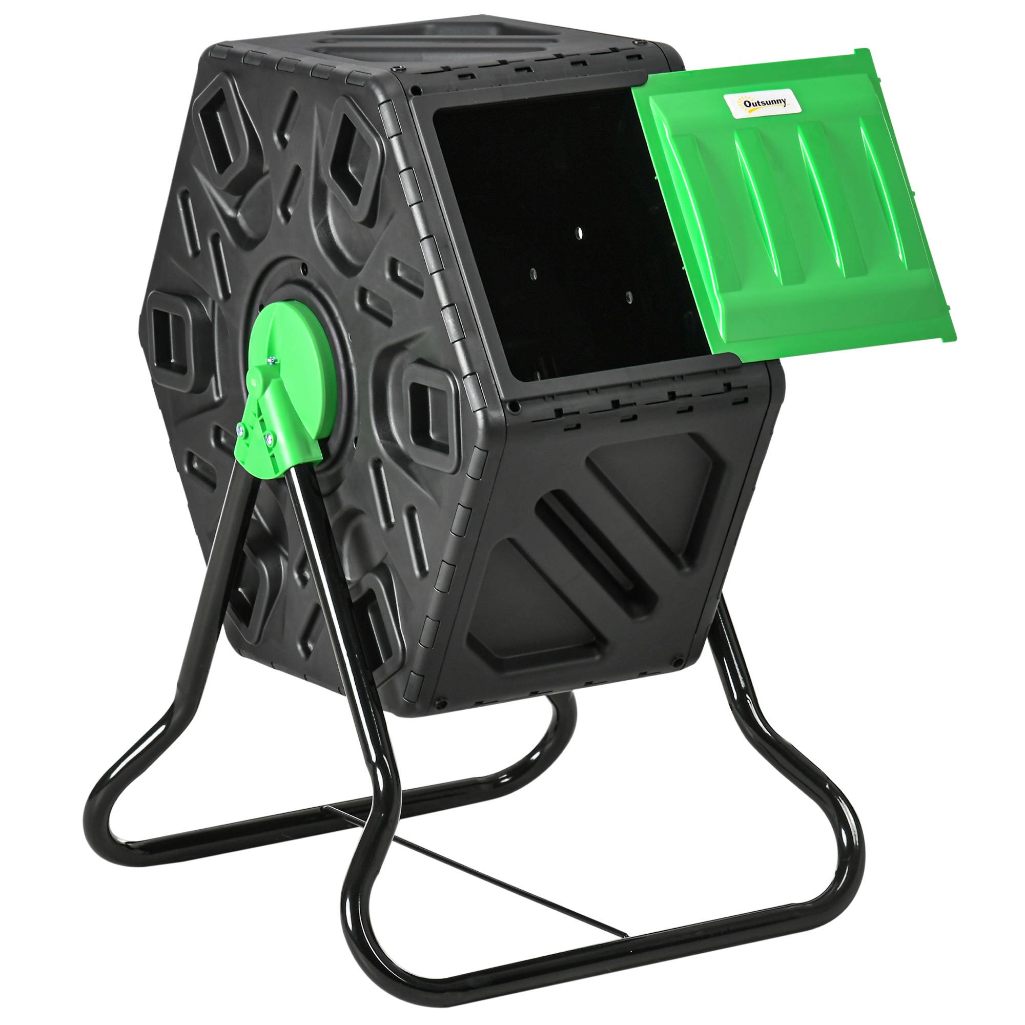 ComfortXL - Composteur rotatif acier et plastique 65 L vert et noir pour jardin avec 24 aérations et mélange 360° - Image 2