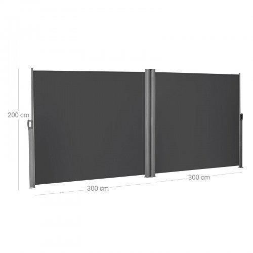 Helloshop26 - Double store latéral extractible brise-vue pare-soleil tissus en polyester 280g/㎡ 200 x 600 cm gris foncé - Imagen 2