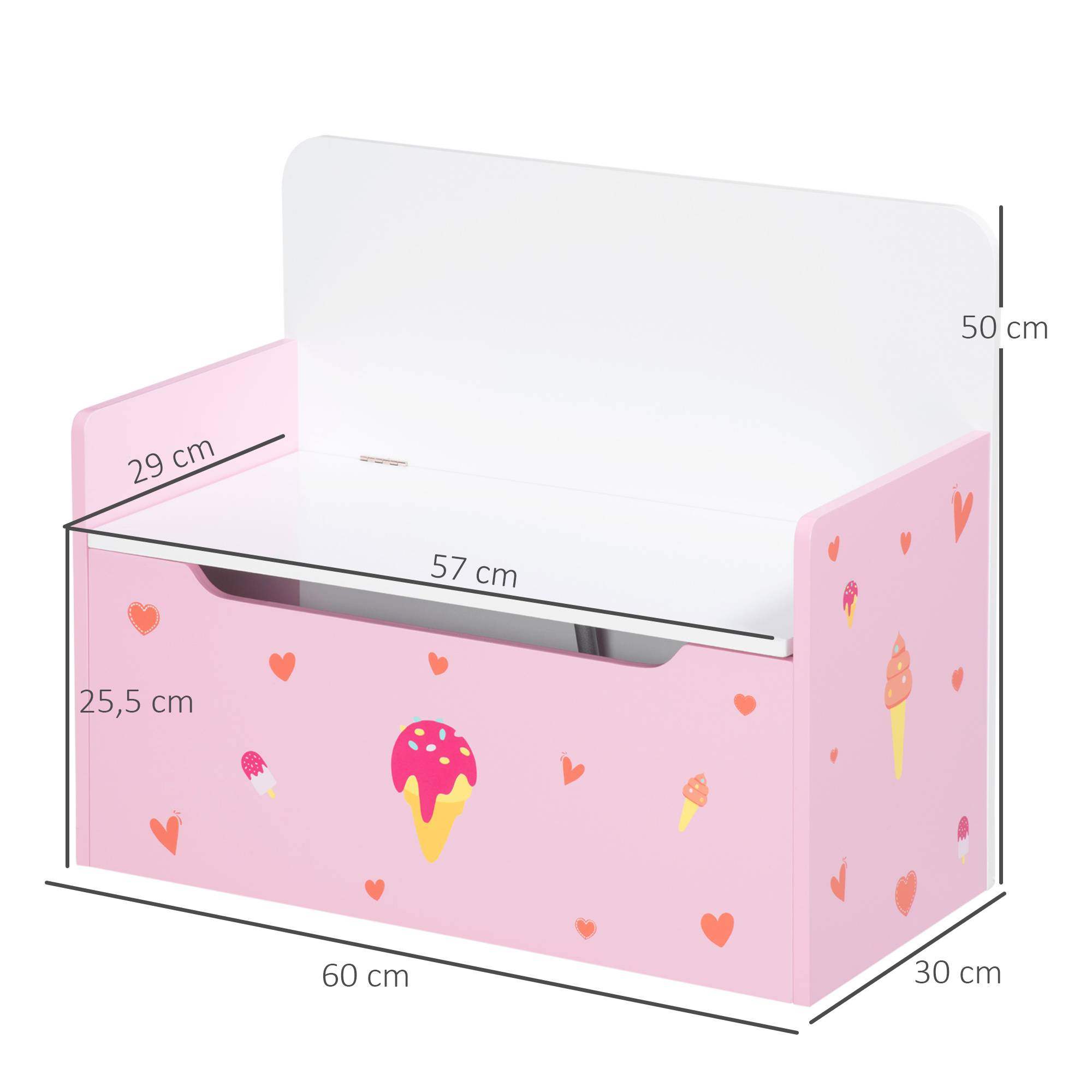 Banc enfant 2 en 1 avec coffre de rangement intégré, pour enfants de plus de 18 mois, charge maximale 50 kg, 60 x 30 x 50 cm, rose - Image 5