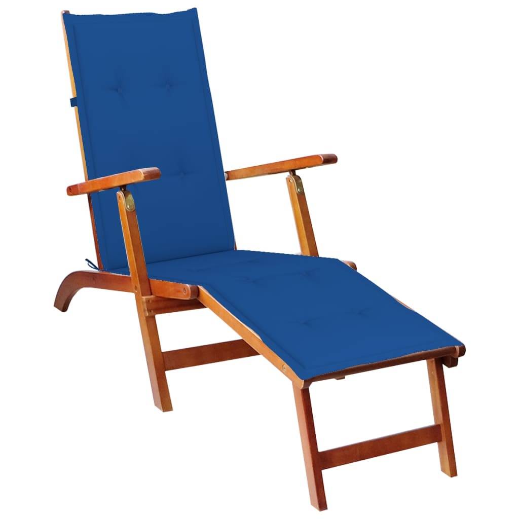Helloshop26 - Transat chaise longue bain de soleil lit de jardin terrasse meuble d'extérieur avec repose-pied et coussin acacia solide - Imagen 1