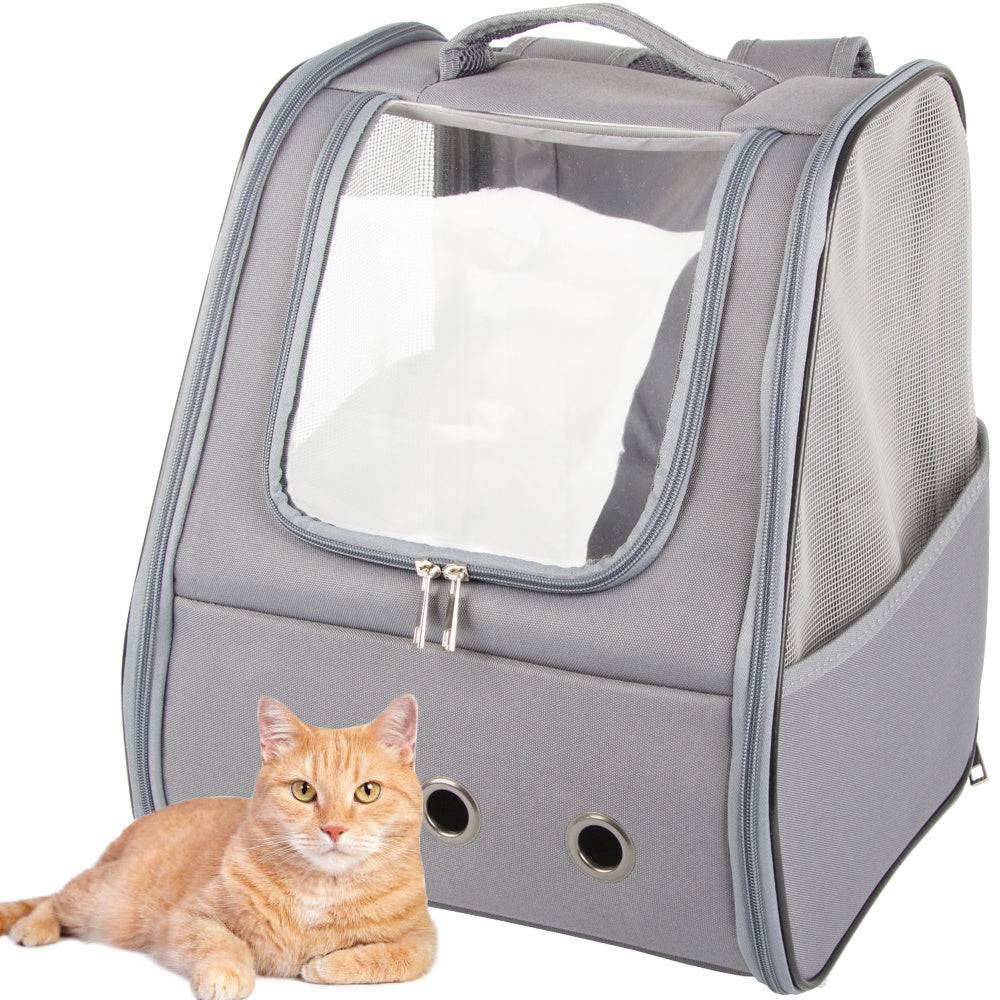 Sac de transport sac à dos pour chat chien lapin fenêtre dos ventilé gris - Image 1