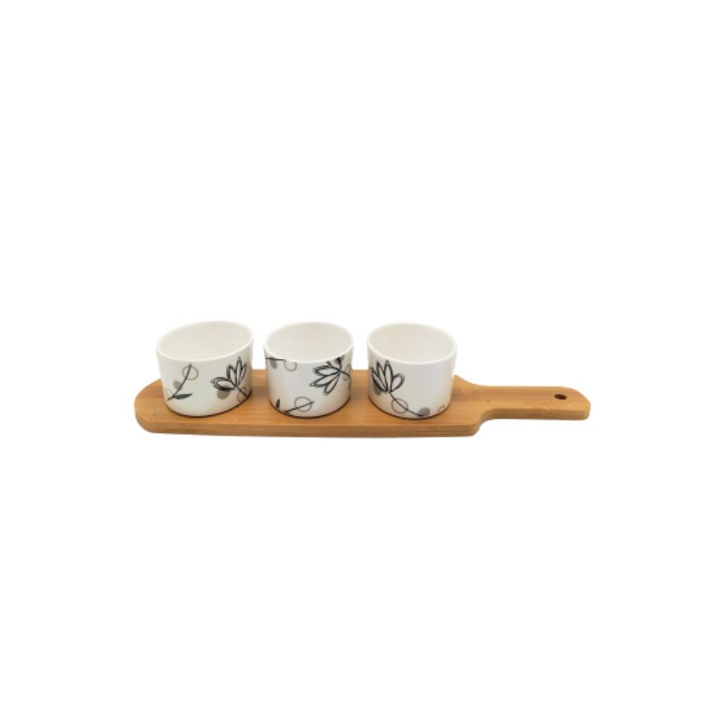 ~ Set apéritif tapas 3 verrines en bambou et céramique blanc et marron 33.5 x 10 cm Chemin de campagne - Imagen 1