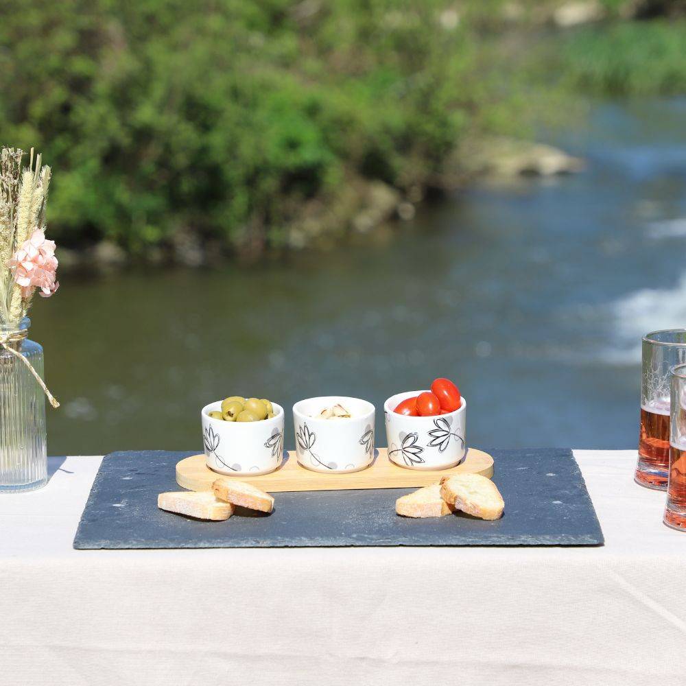 ~ Set apéritif tapas 3 verrines en bambou et céramique blanc et marron 33.5 x 10 cm Chemin de campagne - Imagen 2