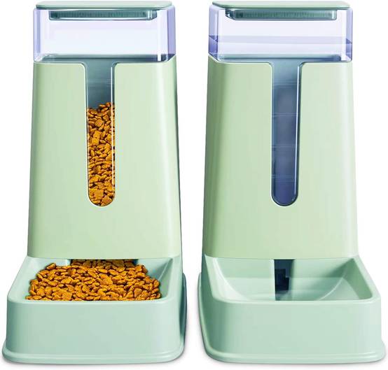 Lot de 2 distributeurs automatiques de Nourriture et d'eau pour Chat de Petite, Moyenne et Grande Taille vert Vendos85