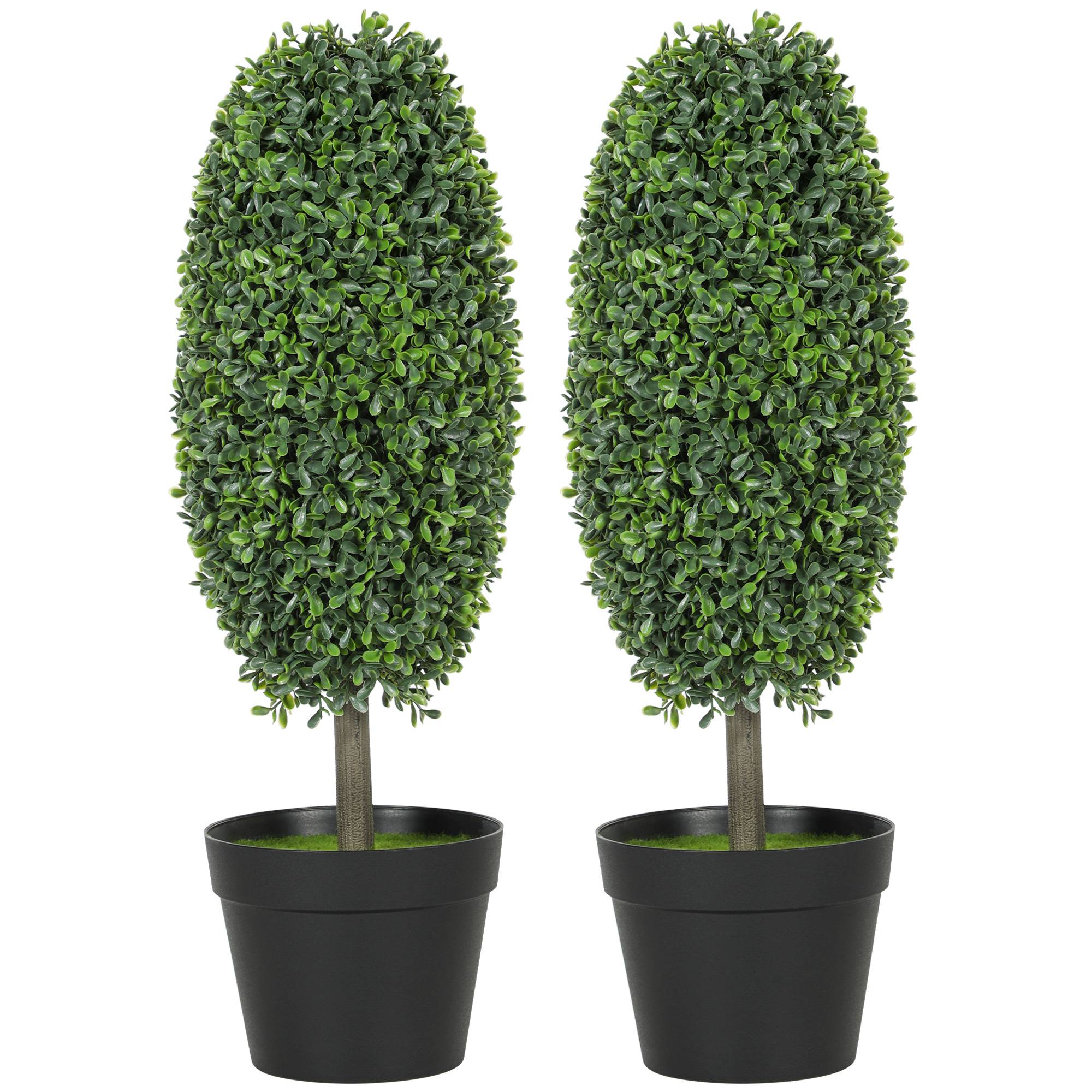 Lot de 2 plantes artificielles, arbres en pot résistants UV, plastique, ciment, vert - Image 1