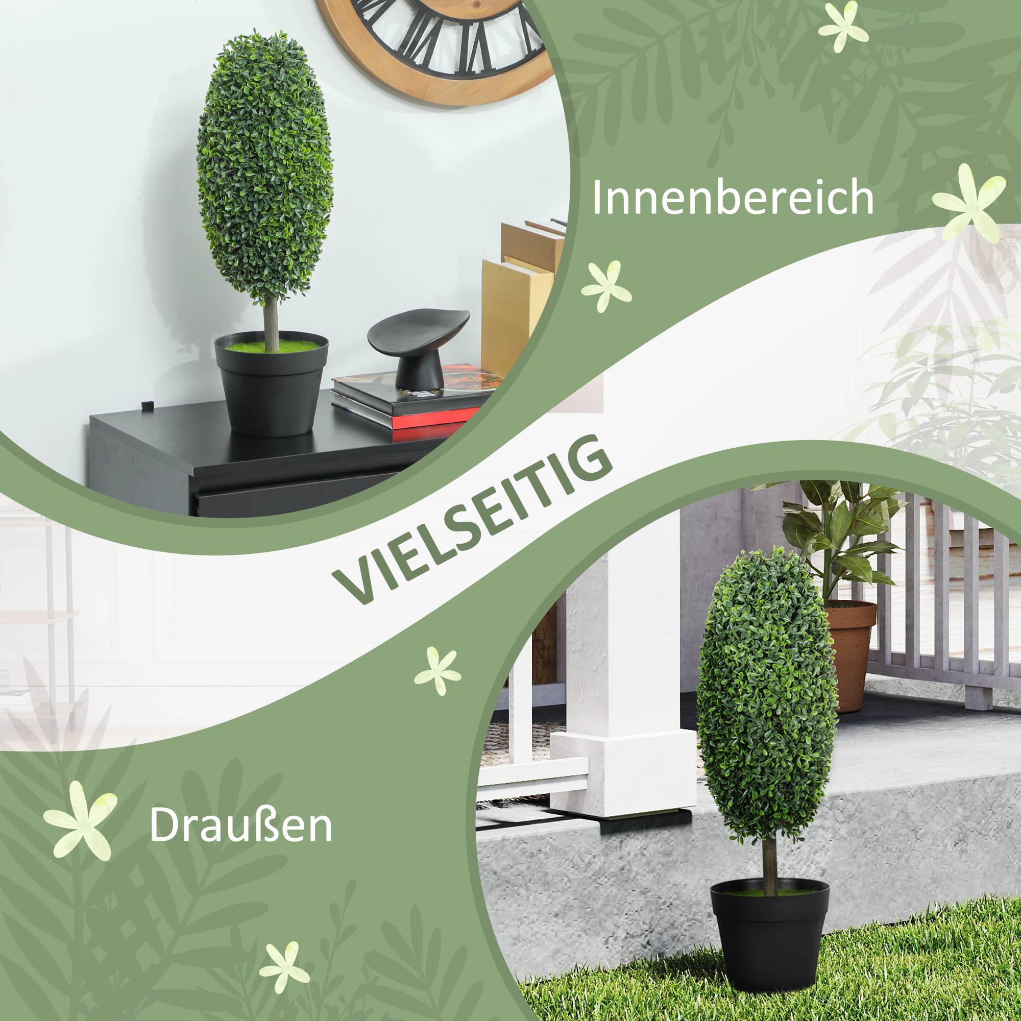 Lot de 2 plantes artificielles, arbres en pot résistants UV, plastique, ciment, vert - Image 7