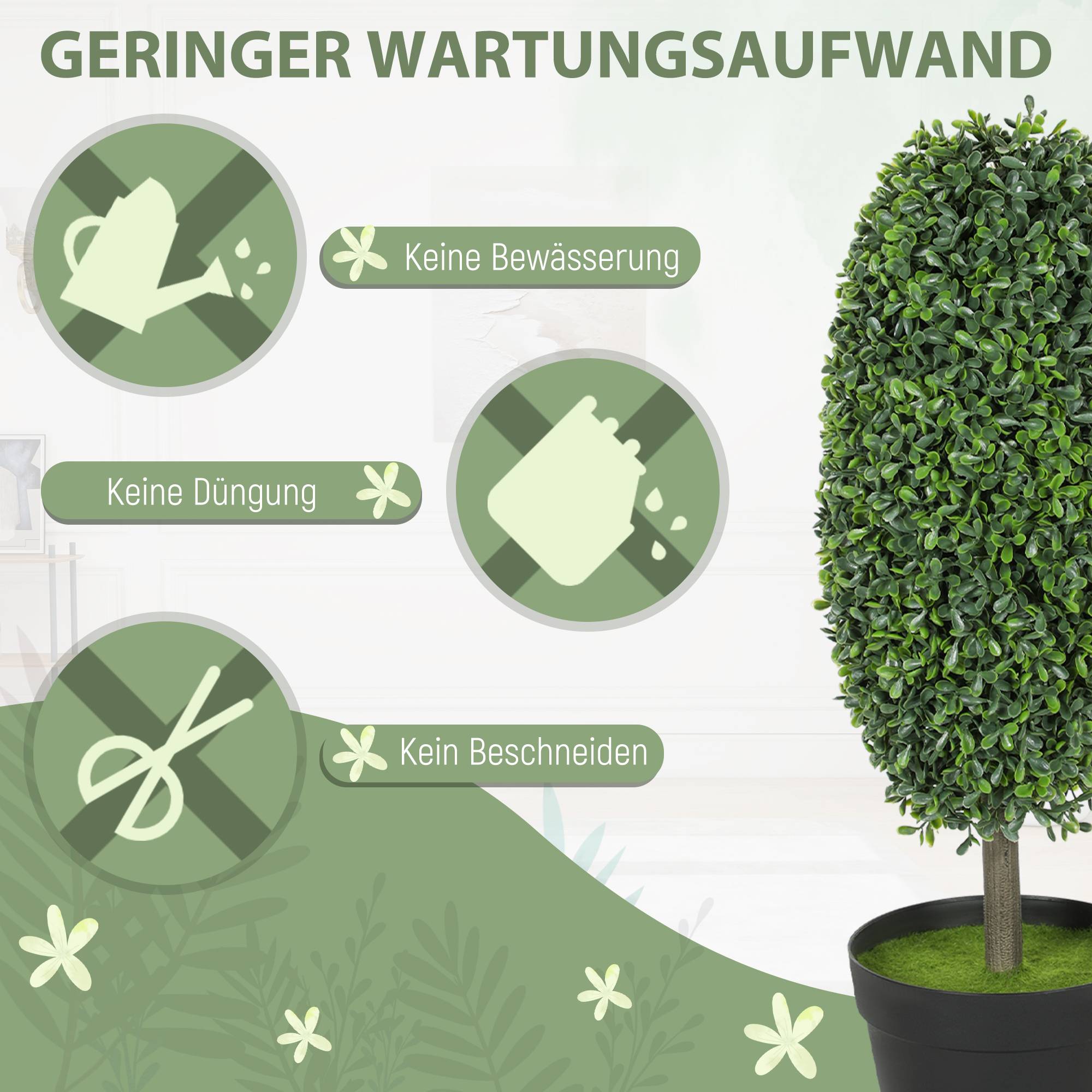 Lot de 2 plantes artificielles, arbres en pot résistants UV, plastique, ciment, vert - Image 8