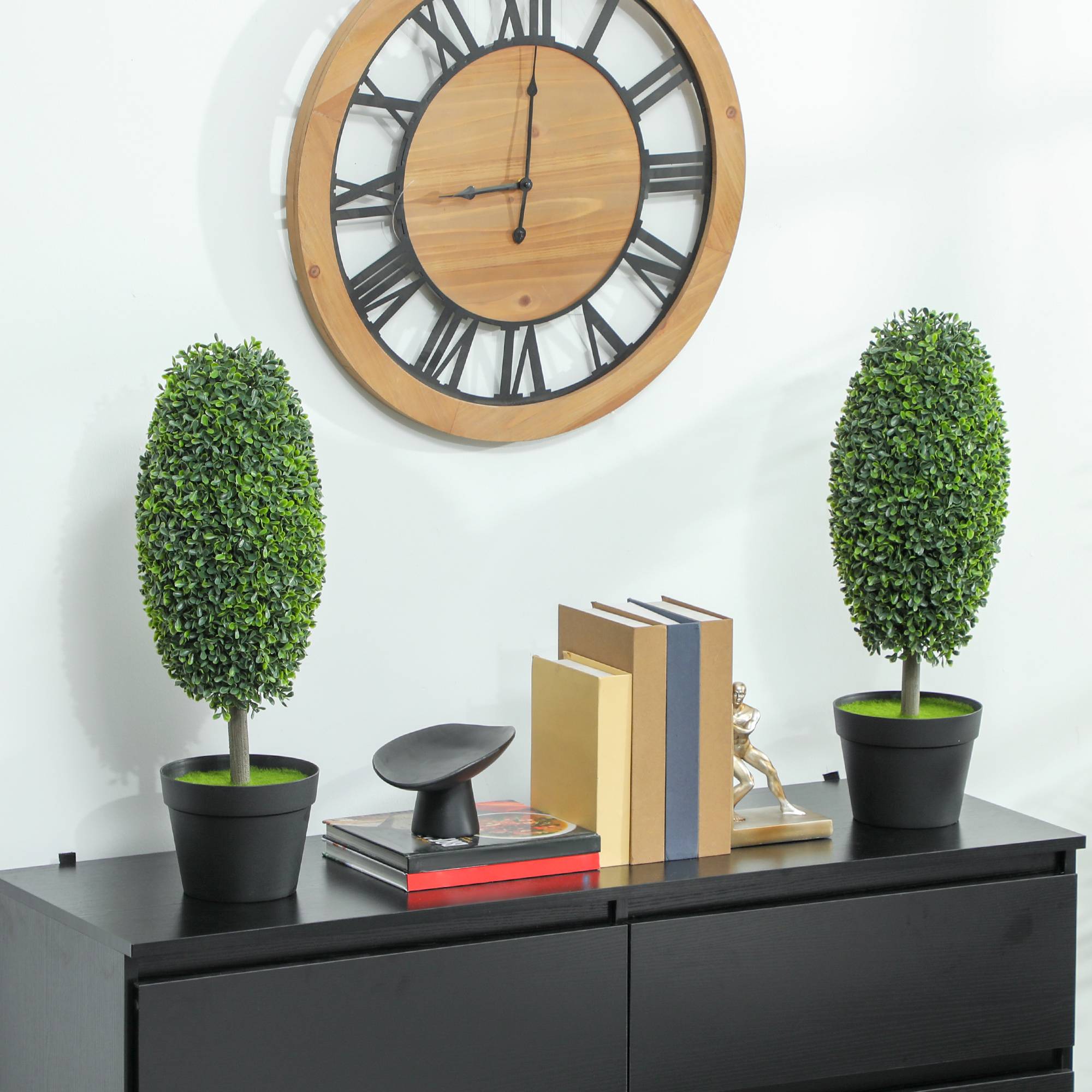 Lot de 2 plantes artificielles, arbres en pot résistants UV, plastique, ciment, vert - Image 10