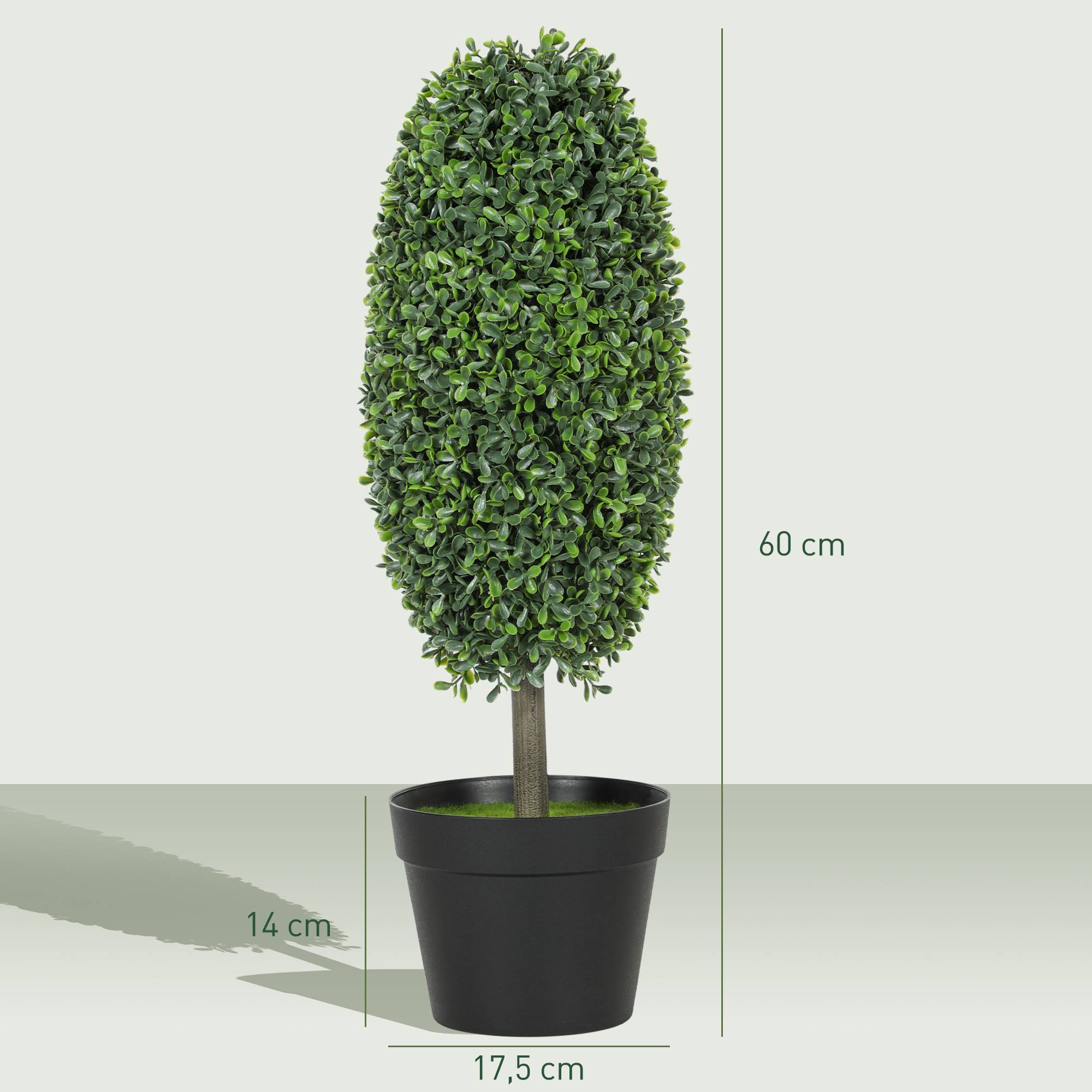Lot de 2 plantes artificielles, arbres en pot résistants UV, plastique, ciment, vert - Image 5