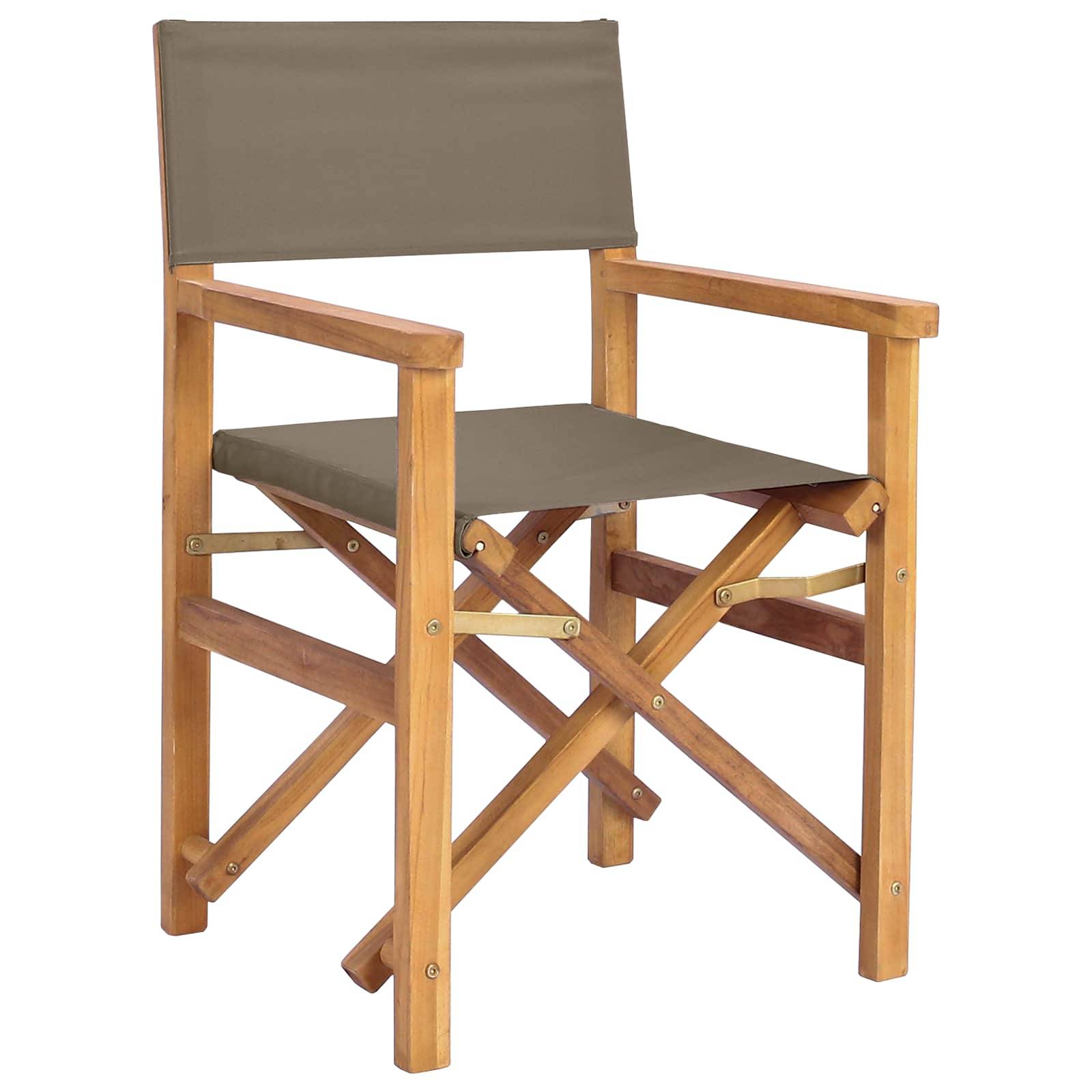 Chaise de directeur bois de teck marron et taupe 56 x 54 x 87 cm - PANGIVO - Image 2