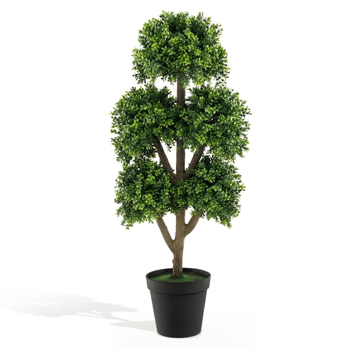 Arbre Topiaire en Buis Artificiel de 115 Cm Faux Arbre Topiaire à 5 Boules Dans un Pot Lesté Rempli de Ciment Faux Arbre Décoratif D'intérieur Vert - Image 1