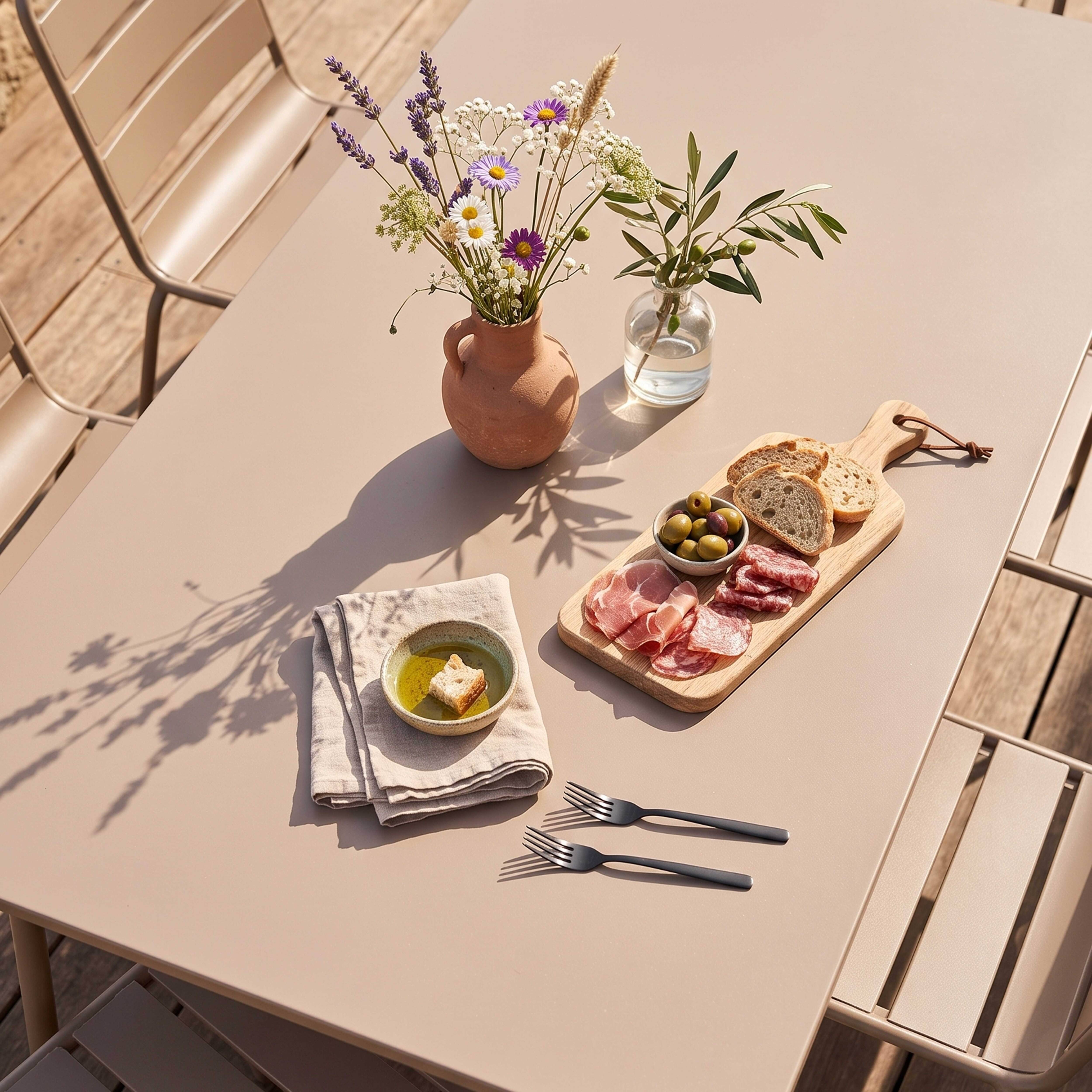 Oviala - Ensemble table de jardin et 6 chaises en métal taupe Palavas - Oviala - Imagen 3