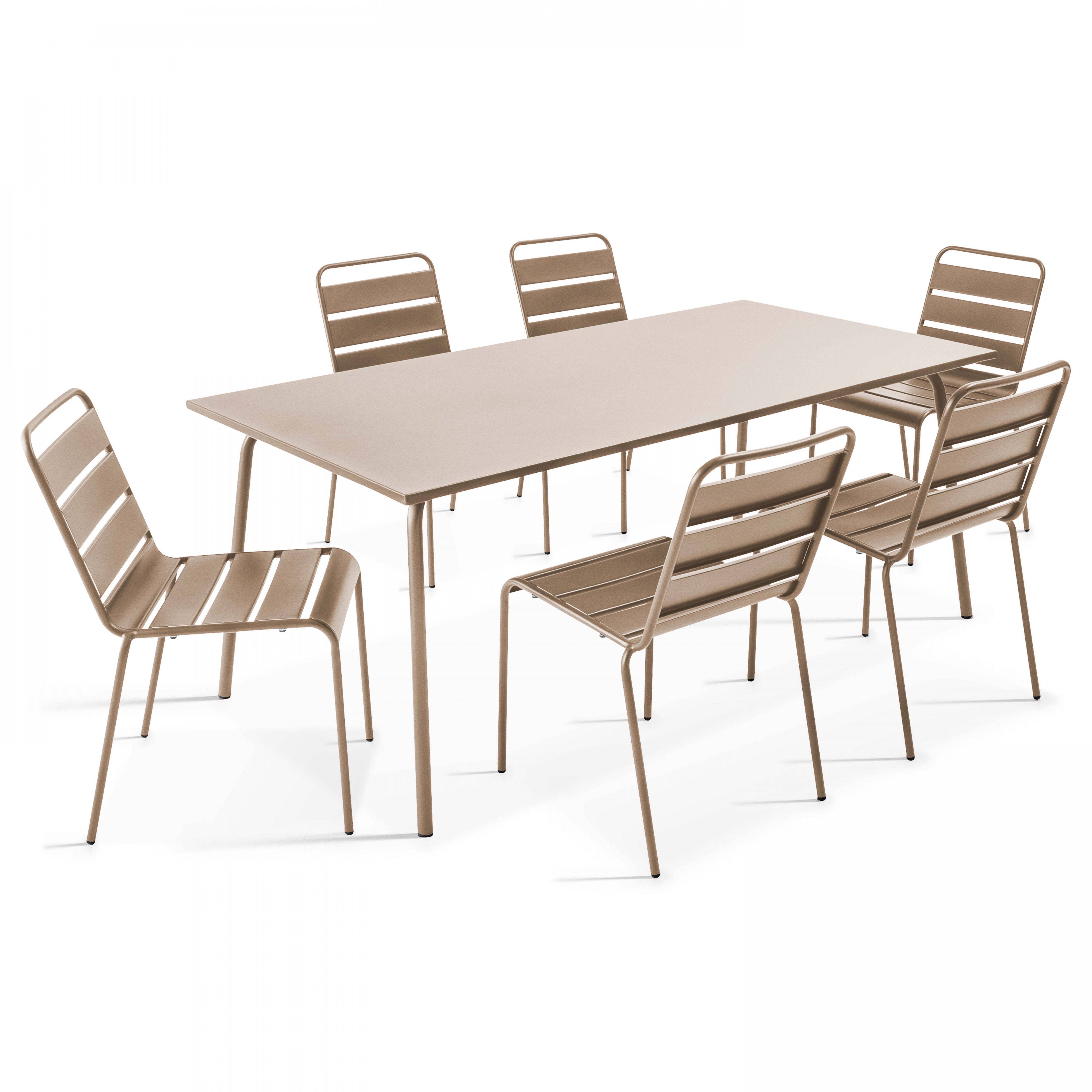 Oviala - Ensemble table de jardin et 6 chaises en métal taupe Palavas - Oviala - Imagen 1