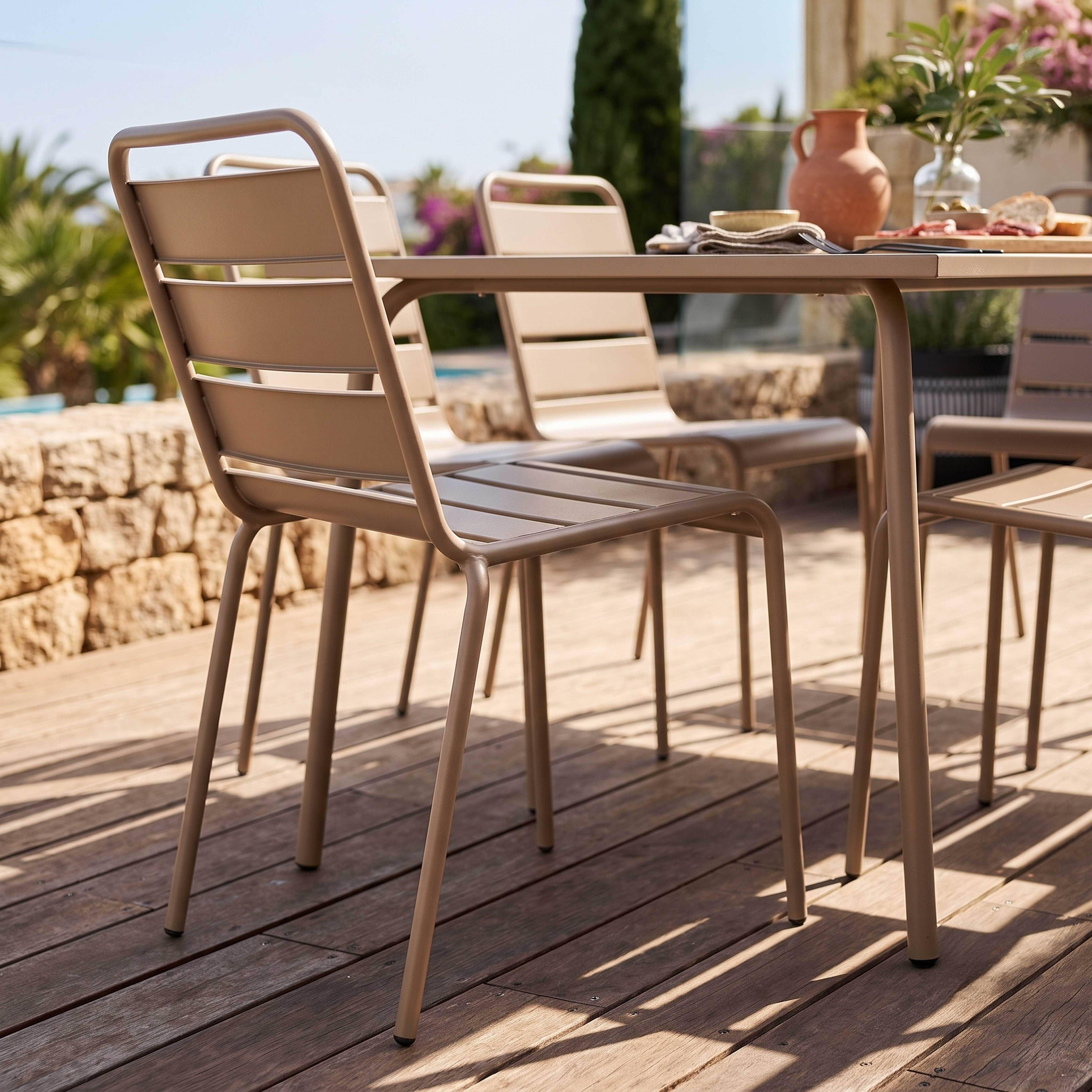 Oviala - Ensemble table de jardin et 6 chaises en métal taupe Palavas - Oviala - Imagen 4