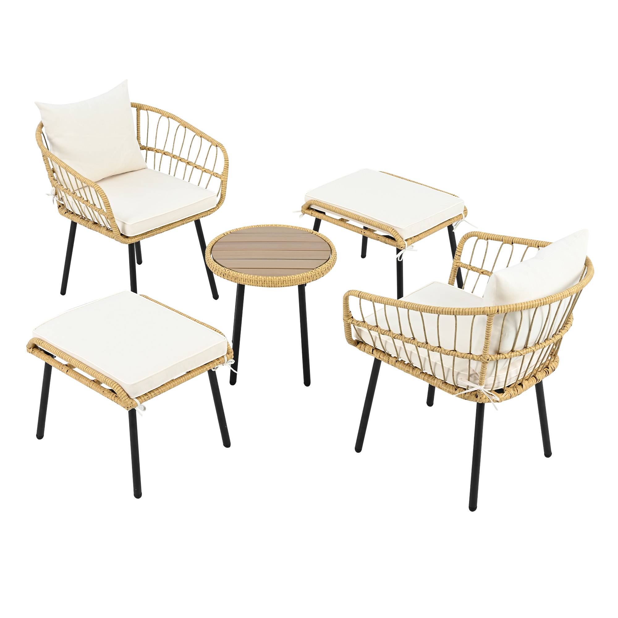 ComfortXL - Salon de Jardin 5 Pièces Résine Aspect Rotin Balcon Terrasse 4 Personnes Beige - ComfortXL Outdoor Living - Image 2