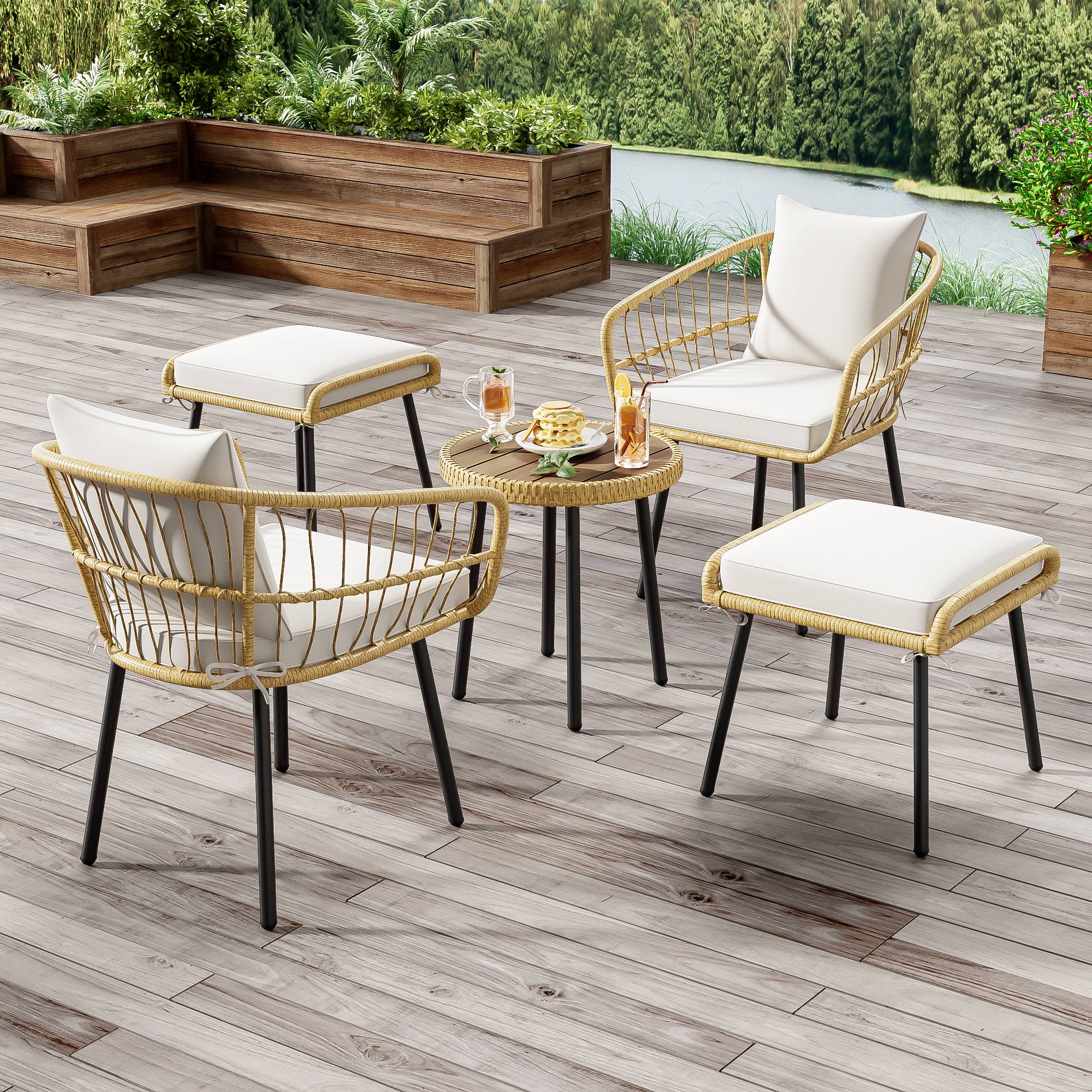 ComfortXL - Salon de Jardin 5 Pièces Résine Aspect Rotin Balcon Terrasse 4 Personnes Beige - ComfortXL Outdoor Living - Image 1