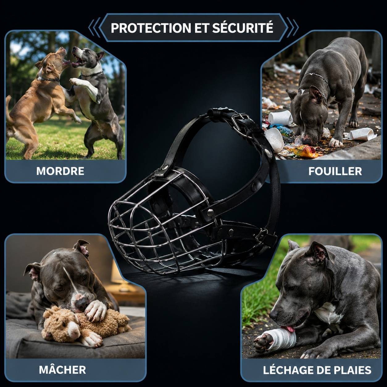 Panier Muselière Chien Grand Format Acier Cuir Réglable Protection Sécurité - Image 6