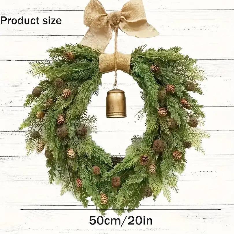 Couronne de Noël rétro en pin de Norfolk avec cloches, couronne de cèdre artificiel de 50 cm, pour décoration de fêtes, couronnes de Noël - Image 5