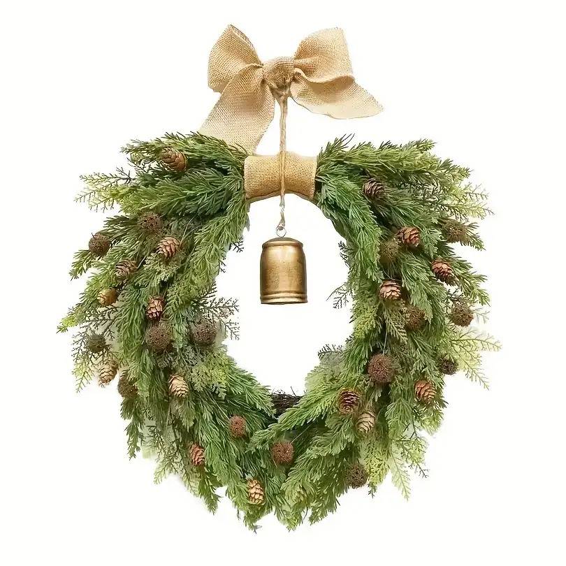 Couronne de Noël rétro en pin de Norfolk avec cloches, couronne de cèdre artificiel de 50 cm, pour décoration de fêtes, couronnes de Noël - Image 6