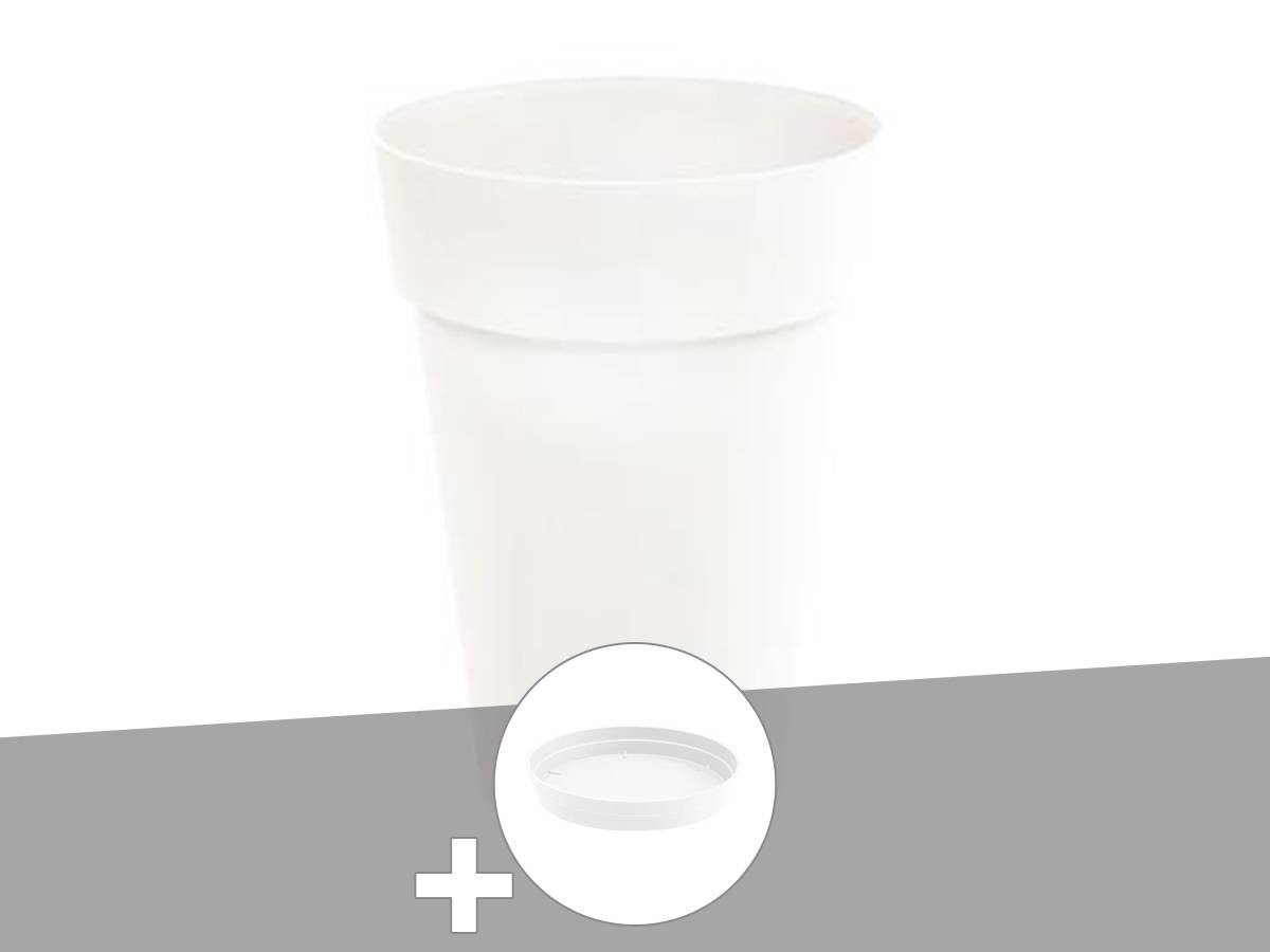 Eda - Pot de fleur rond Toscane Ø 46 x H.65 cm Blanc + Soucoupe - Eda