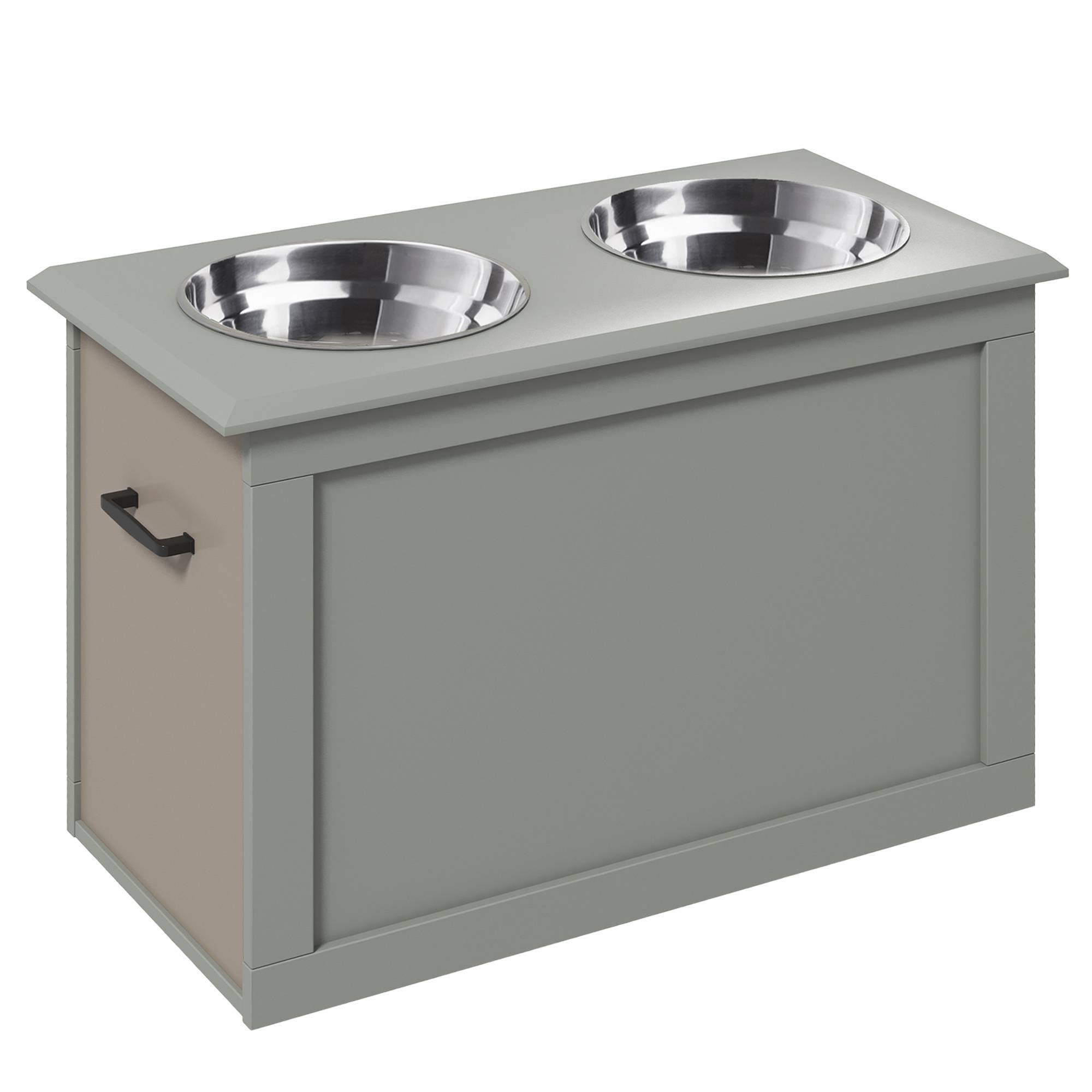 ComfortXL - Station repas chien surélevée MDF gris 60 x 30 x 41 cm 2 gamelles inox amovibles avec rangement intégré - Image 10