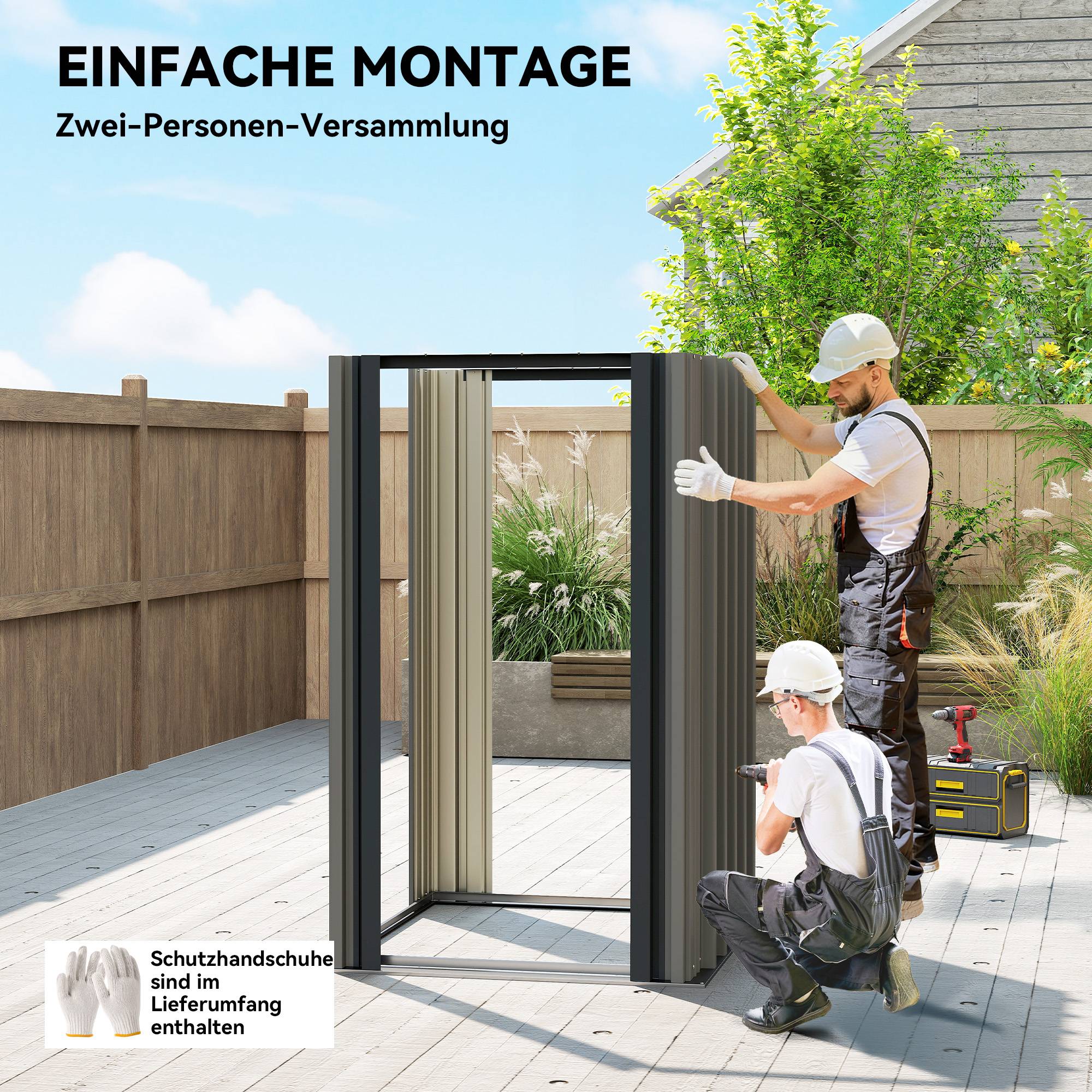 Abri métal 1,17m² outillage toit double pente aération serrure gants 122x121x192cm - Image 10