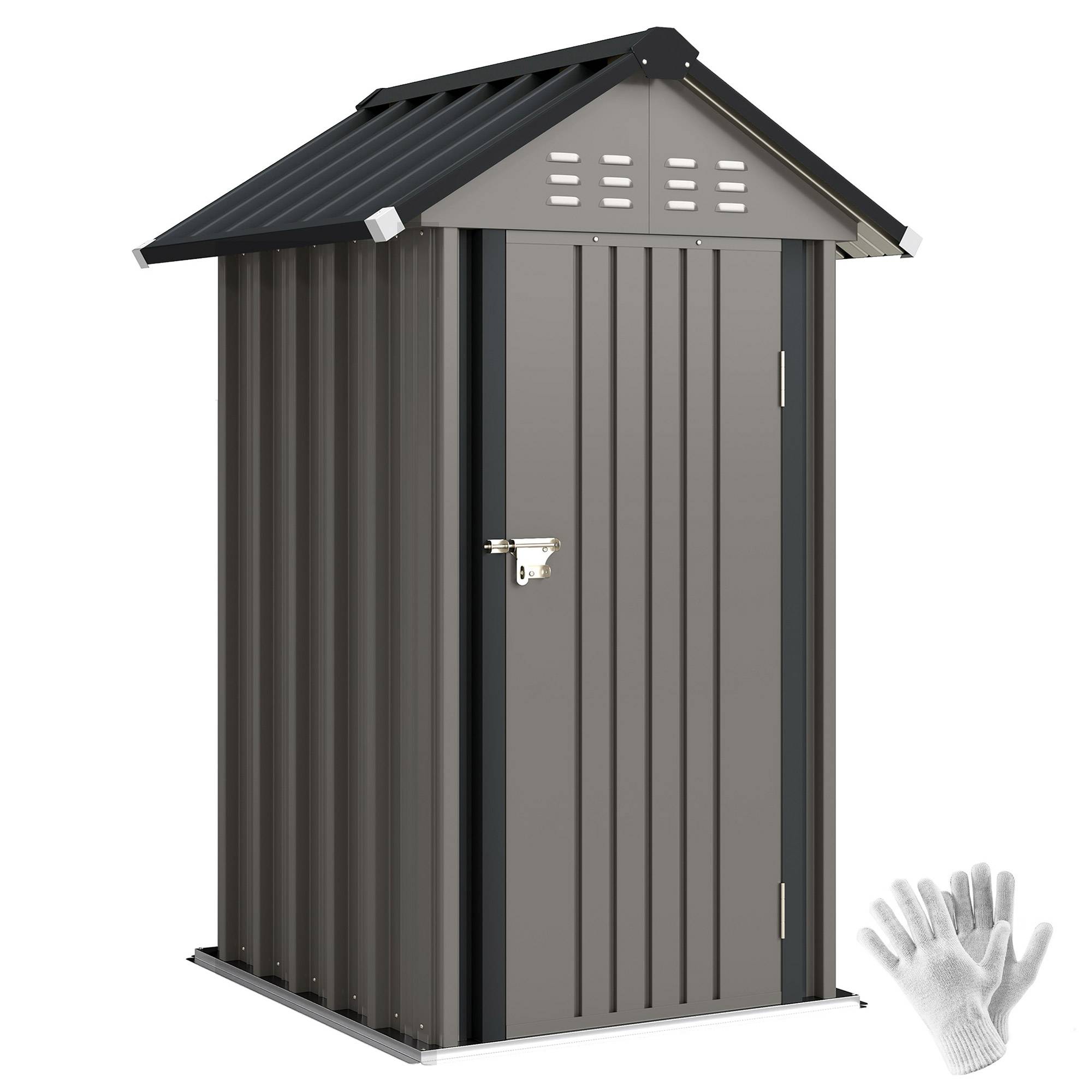 Abri métal 1,17m² outillage toit double pente aération serrure gants 122x121x192cm - Image 1