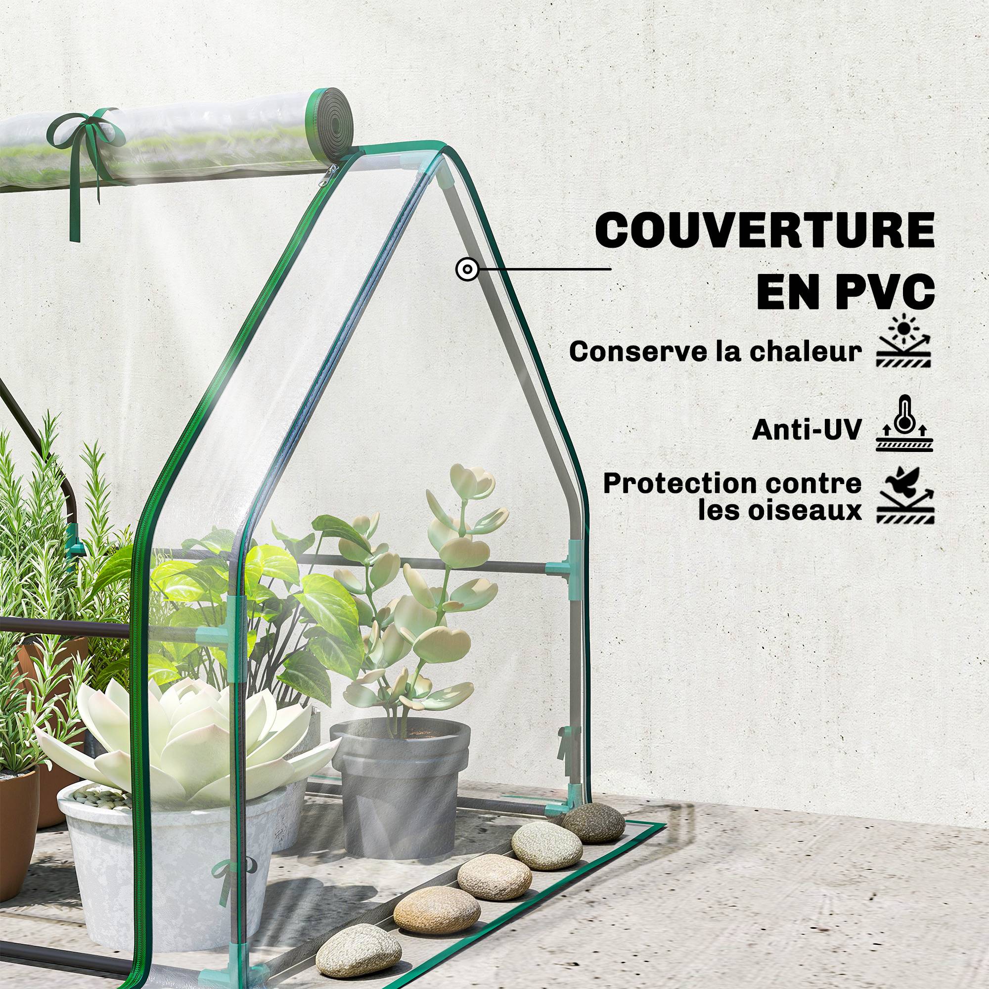 ComfortXL - Mini serre tunnel de jardin en PVC transparent et acier 180 x 90 x 90 cm pour semis et légumes avec 2 fenêtres - Image 4