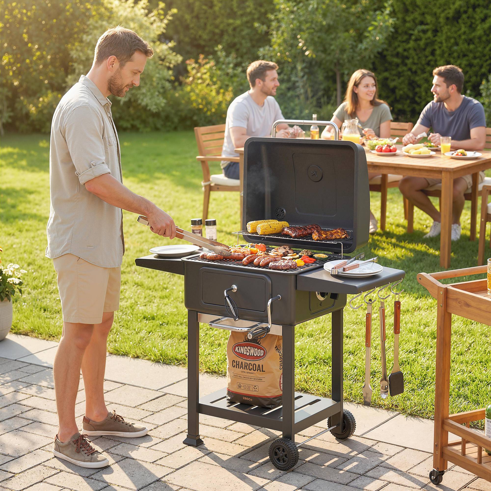 PANGIVO - Barbecue charbon de bois métal noir 112 x 65 x 115 cm - PANGIVO - Image 4