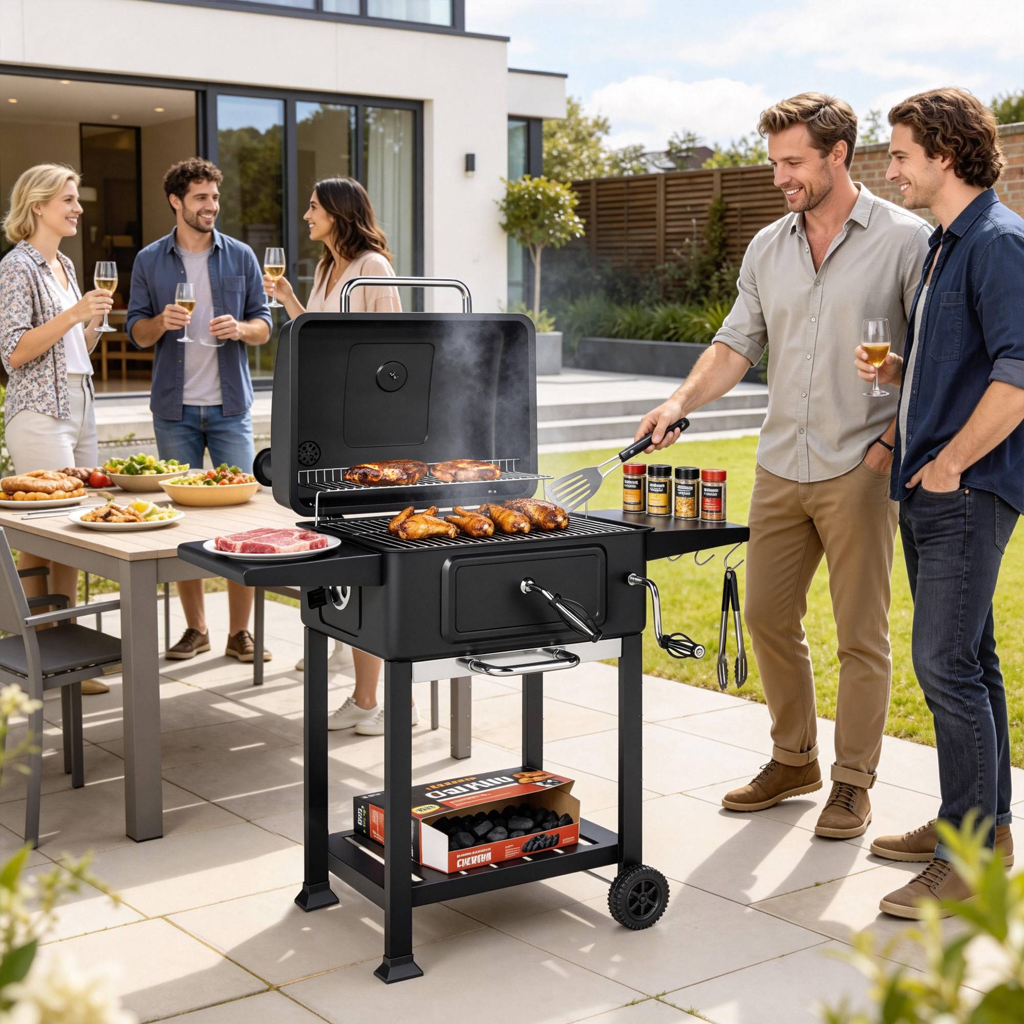PANGIVO - Barbecue charbon de bois métal noir 112 x 65 x 115 cm - PANGIVO - Image 3