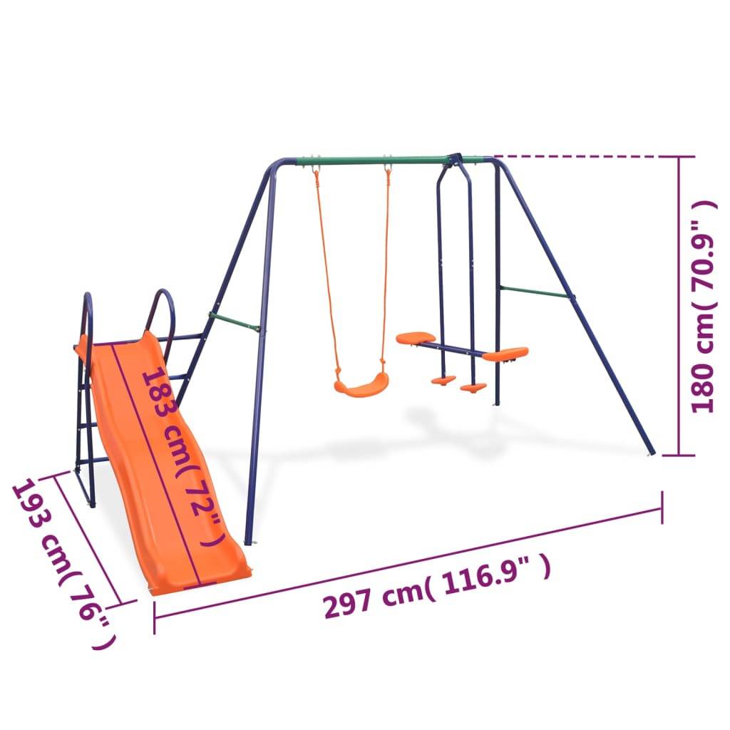 Helloshop26 - Ensemble de balançoire avec toboggan et 3 sièges orange - Imagen 9