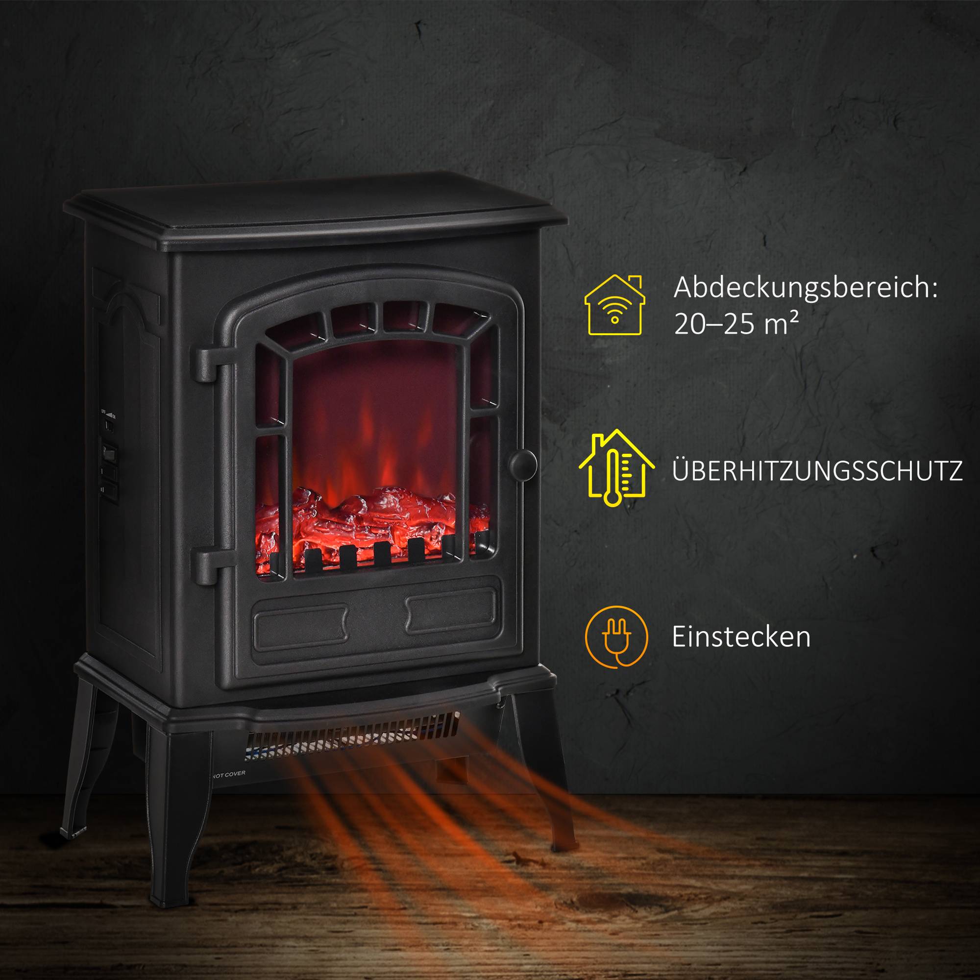 Cheminée électrique au sol, 2 niveaux de chauffage, effet de flamme réaliste, polyvalente - Image 8