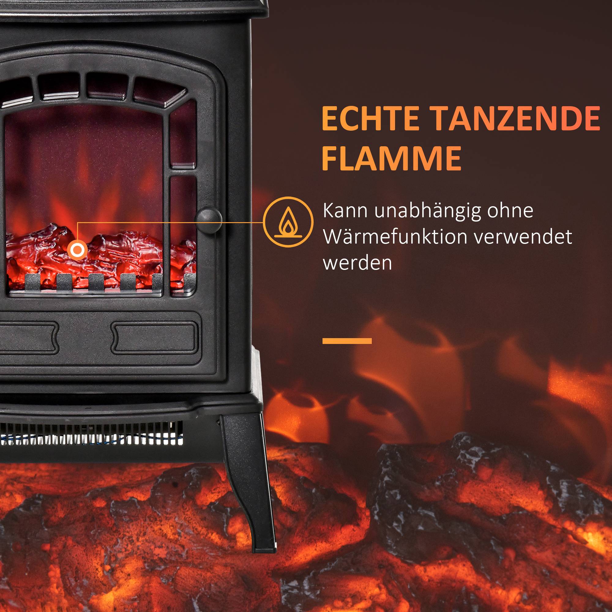 Cheminée électrique au sol, 2 niveaux de chauffage, effet de flamme réaliste, polyvalente - Image 6