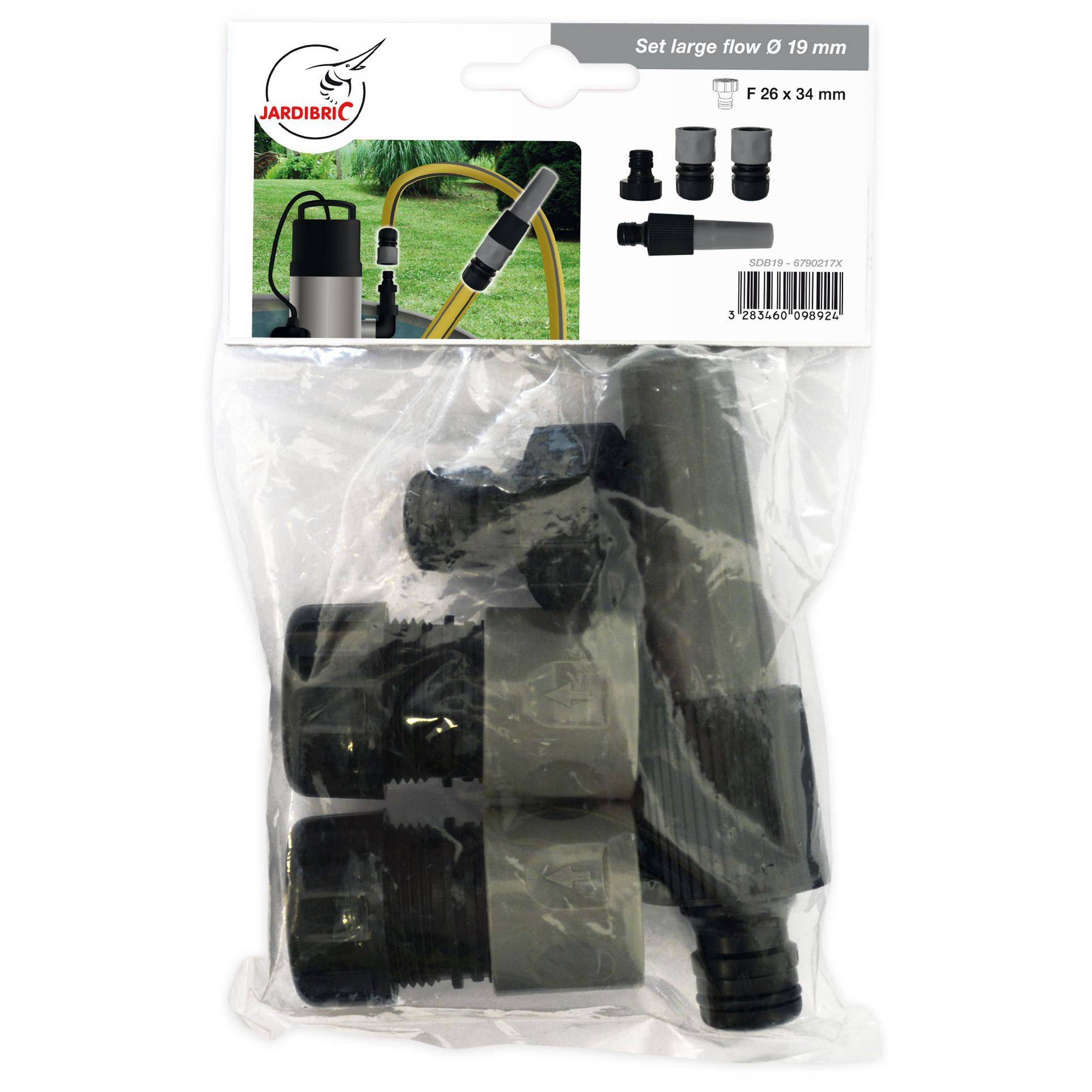 Jardibric - Kit lance d'arrosage avec raccords 19 mm et nez de robinet 26x34 - Image 3