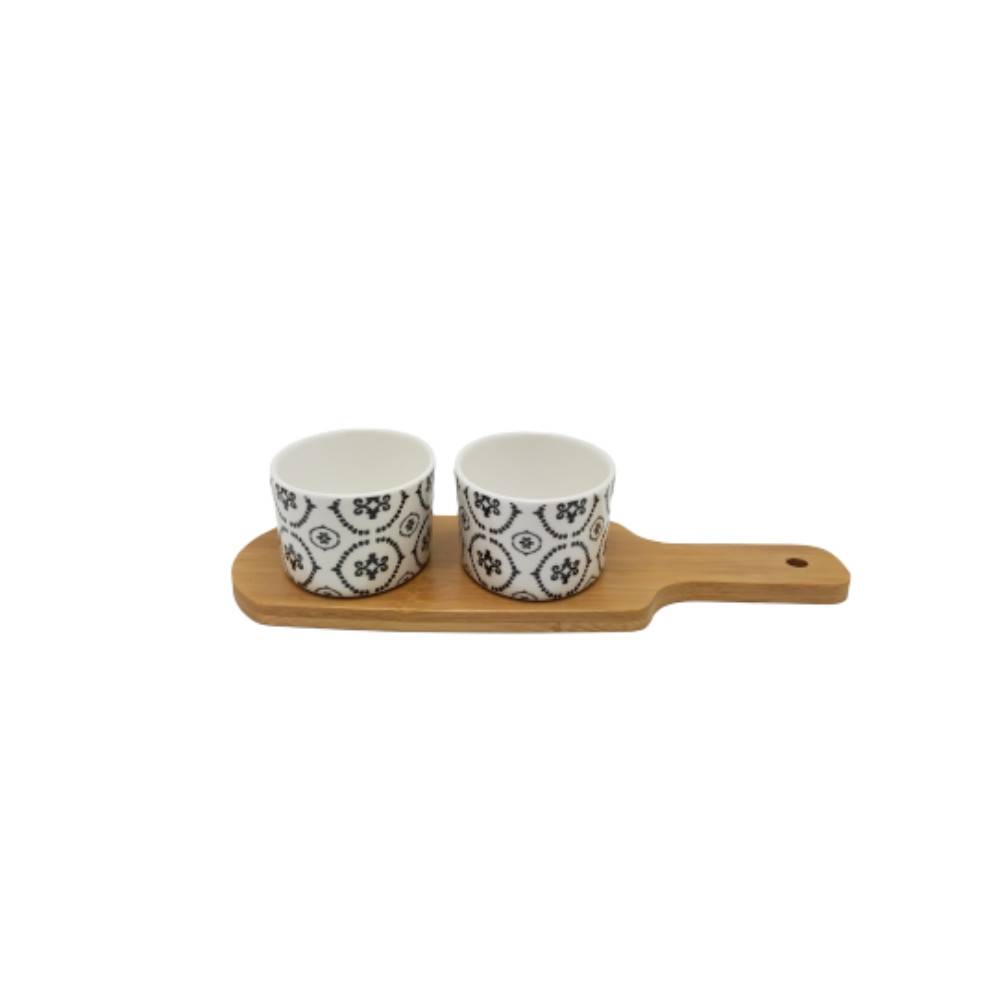 ~ Set apéritif tapas 2 verrines en bambou et céramique blanc et marron 26 x 9.5cm Chemin de campagne - Imagen 1
