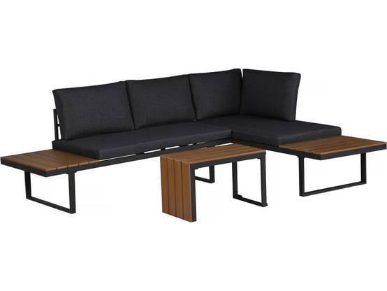 Salon De Jardin Canapé D'angle Modulable Décor Imitation Bois "sylva" - 4 Places - Gris -habitat Et Jardin - Image 1