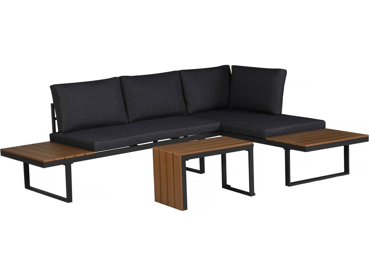Salon De Jardin Canapé D'angle Modulable Décor Imitation Bois "sylva" - 4 Places - Gris -habitat Et Jardin - Image 1