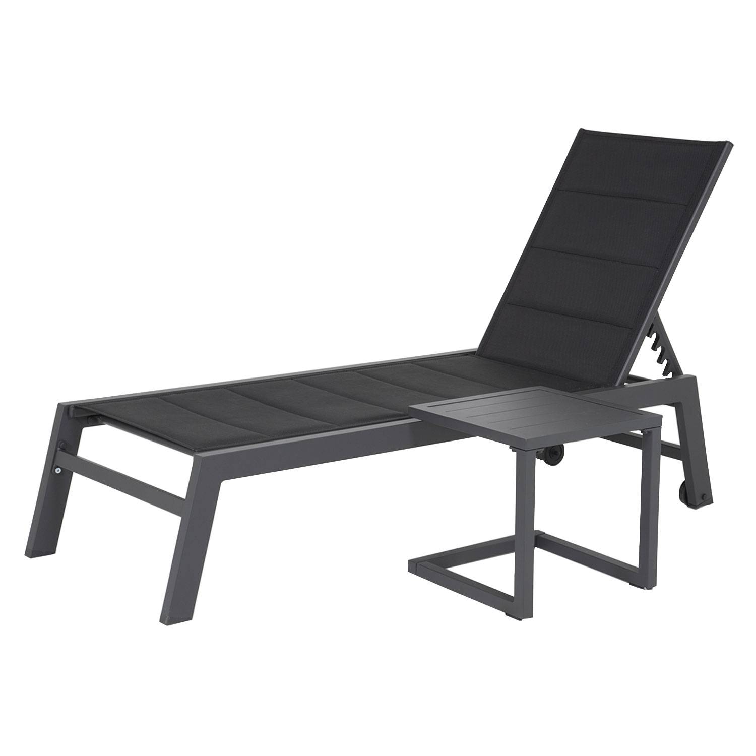 Set bain de soleil et table d'appoint BARBADOS en textilène noir - aluminium gris anthracite - HAPPY GARDEN - Image 1
