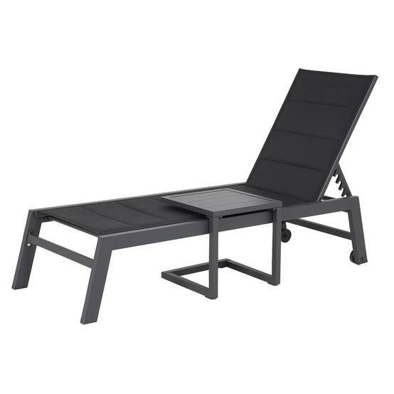 Set bain de soleil et table d'appoint BARBADOS en textilène noir - aluminium gris anthracite - HAPPY GARDEN - Image 4