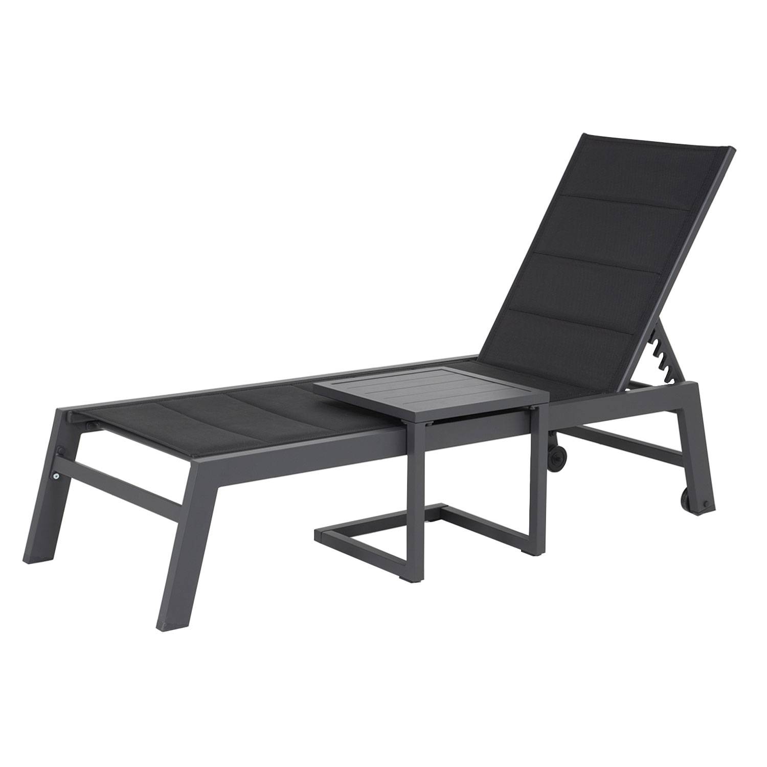 Set bain de soleil et table d'appoint BARBADOS en textilène noir - aluminium gris anthracite - HAPPY GARDEN - Image 4