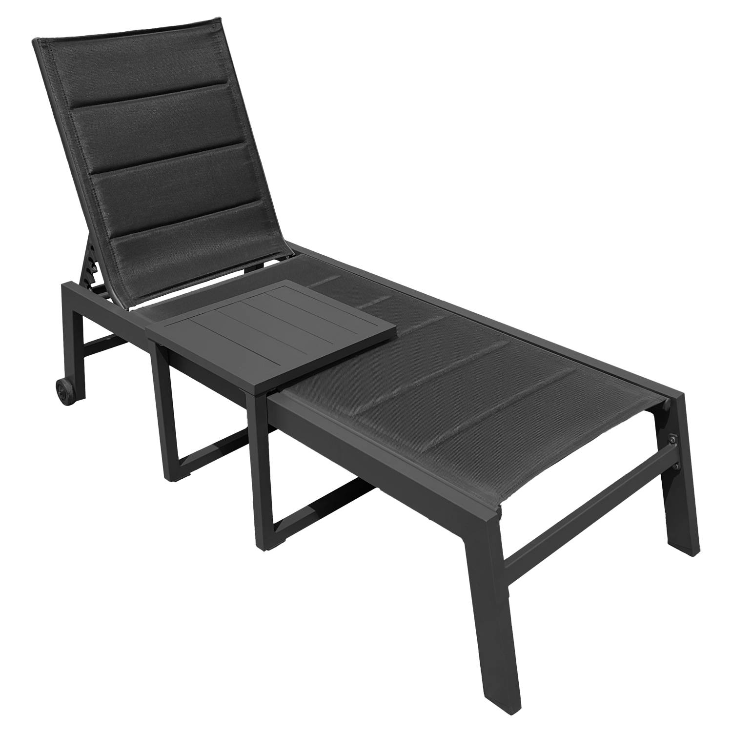 Happy Garden - Set bain de soleil et table d'appoint BARBADOS en textilène noir - aluminium gris anthracite - HAPPY GARDEN - Imagen 8