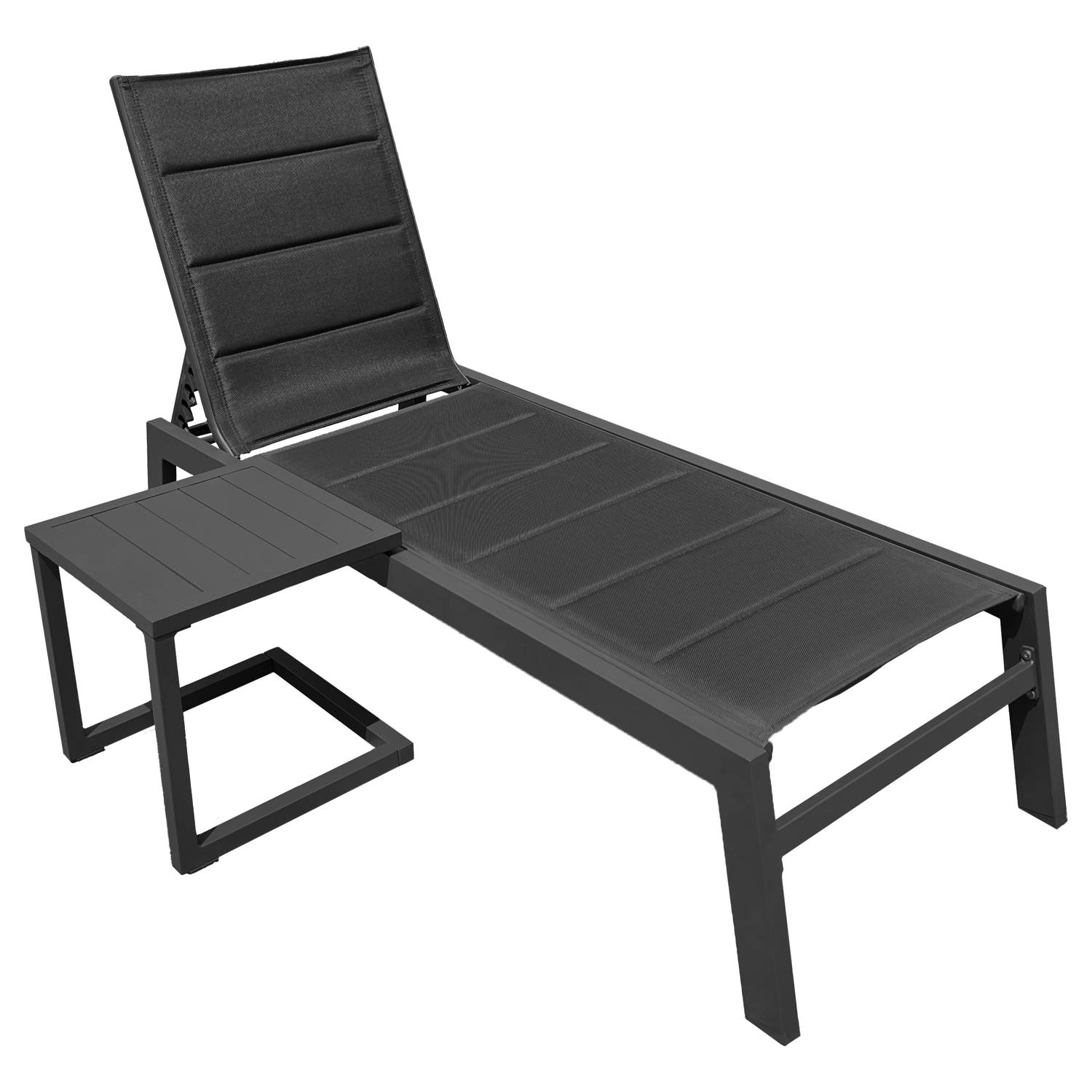 Happy Garden - Set bain de soleil et table d'appoint BARBADOS en textilène noir - aluminium gris anthracite - HAPPY GARDEN - Imagen 1