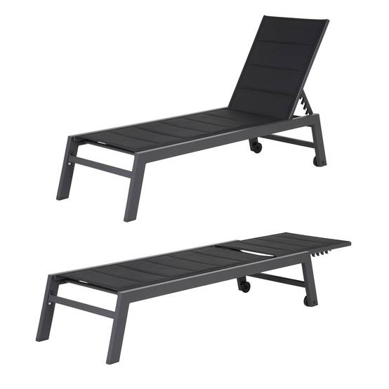 Set bain de soleil et table d'appoint BARBADOS en textilène noir - aluminium gris anthracite - HAPPY GARDEN - Image 2