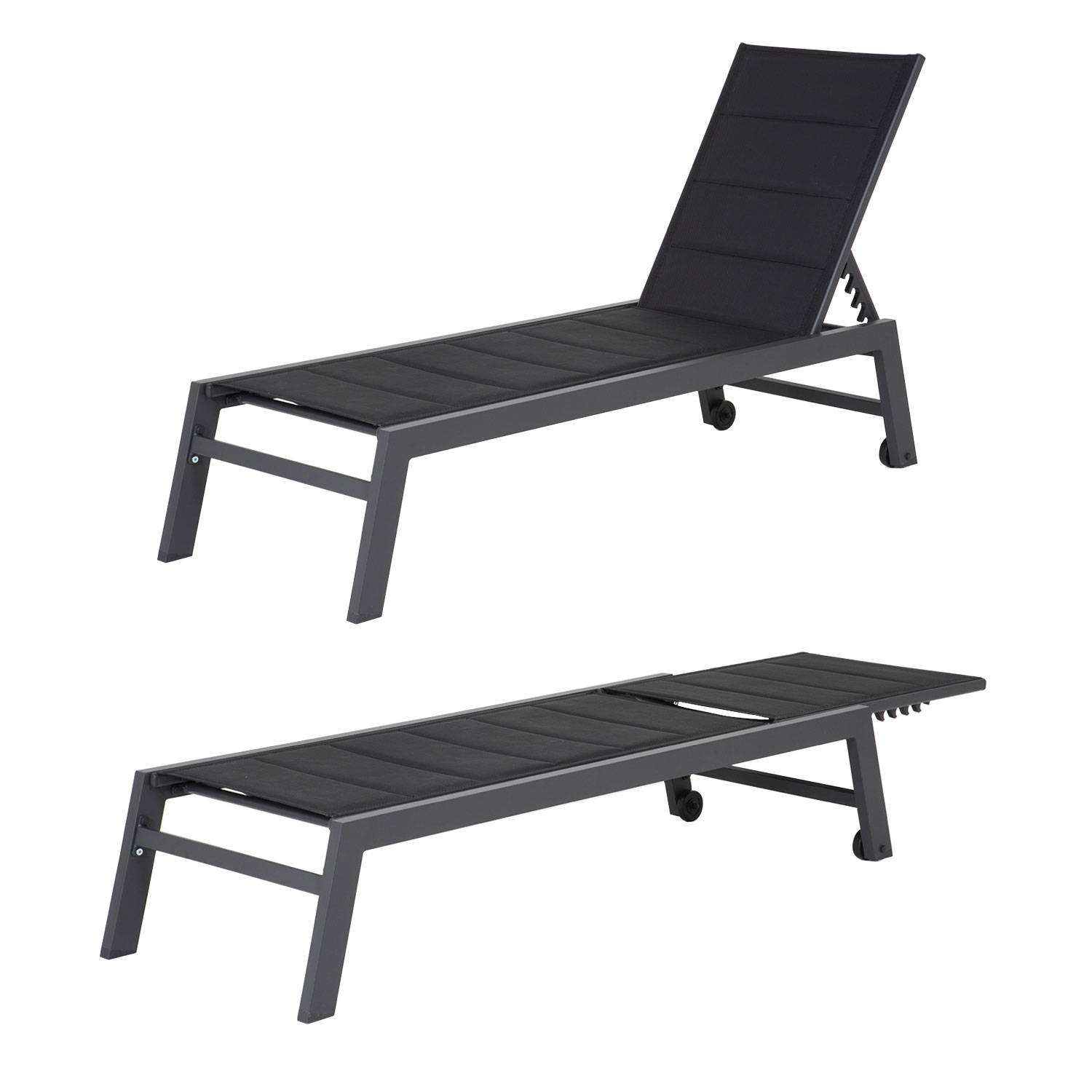 Set bain de soleil et table d'appoint BARBADOS en textilène noir - aluminium gris anthracite - HAPPY GARDEN - Image 2