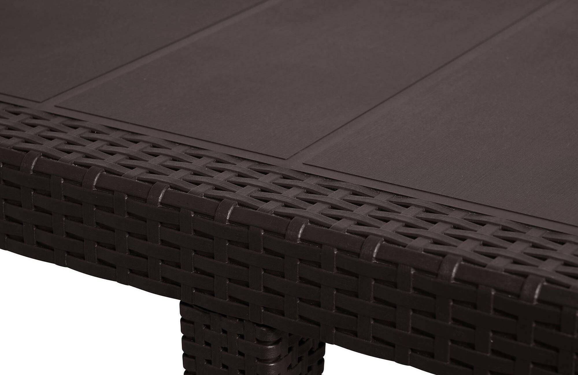 Dmora - Table d'extérieur Roma, Etagère à manger rectangulaire extensible, Table de jardin extensible effet rotin, 150/220x90h72 cm, Marron - Dmora - Imagen 6