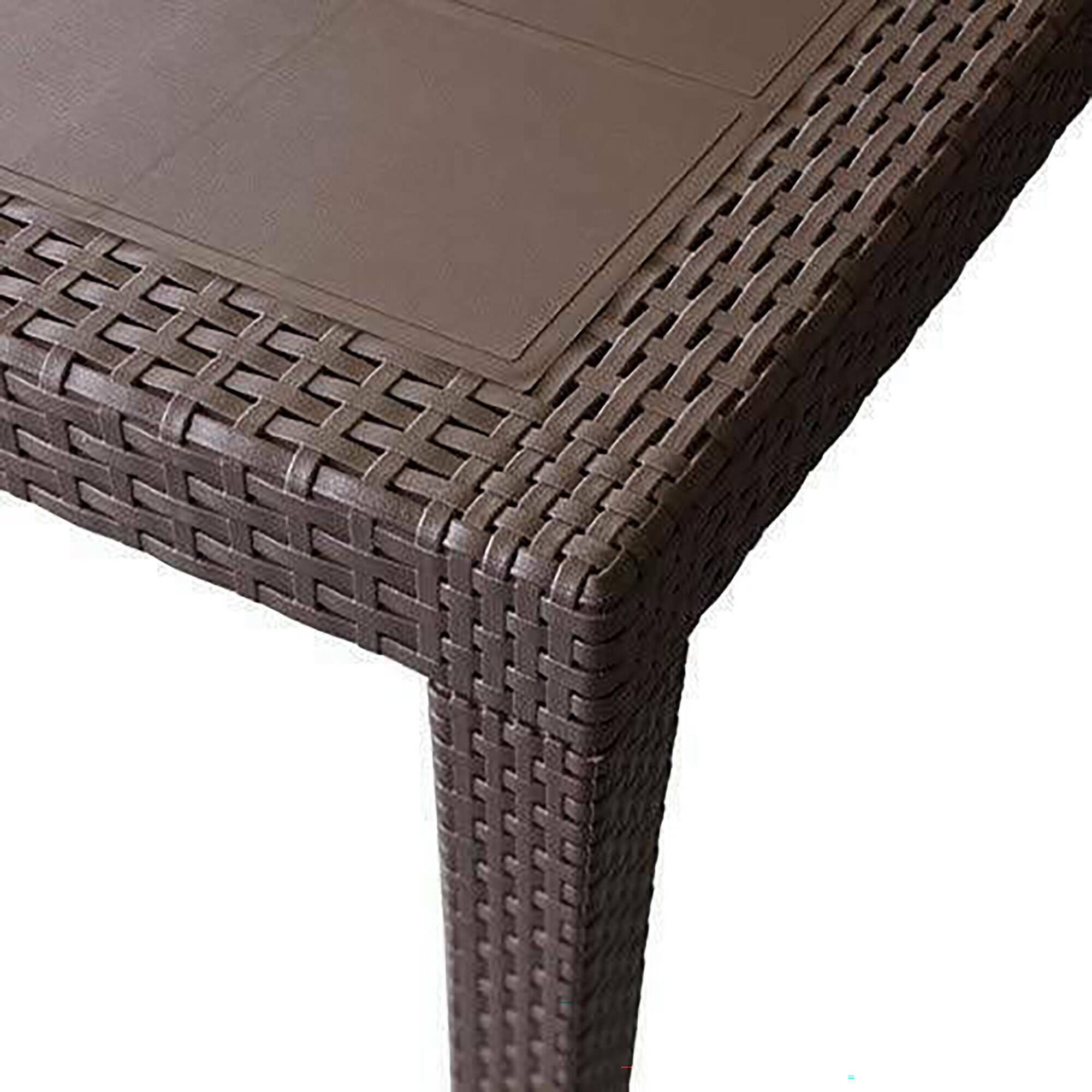 Dmora - Table d'extérieur Roma, Etagère à manger rectangulaire extensible, Table de jardin extensible effet rotin, 150/220x90h72 cm, Marron - Dmora - Imagen 7