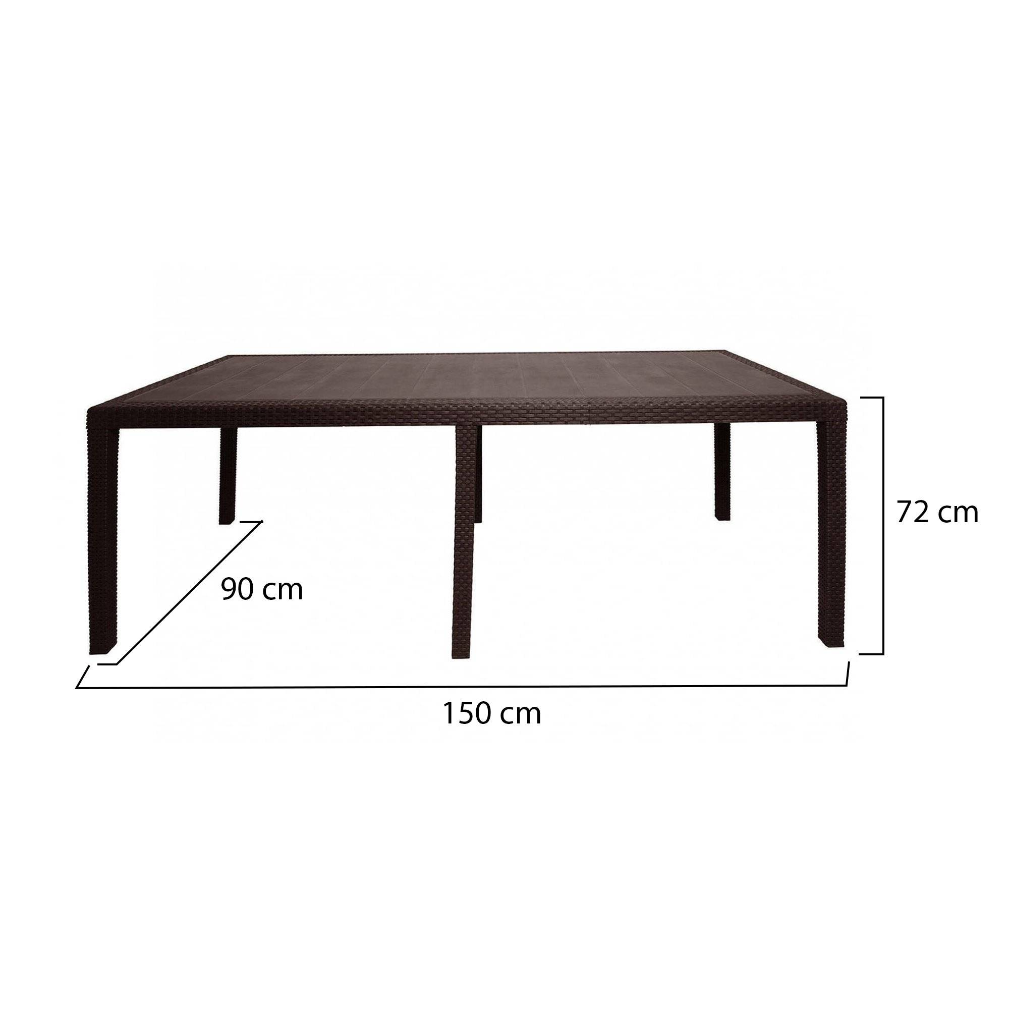 Dmora - Table d'extérieur Roma, Etagère à manger rectangulaire extensible, Table de jardin extensible effet rotin, 150/220x90h72 cm, Marron - Dmora - Imagen 10